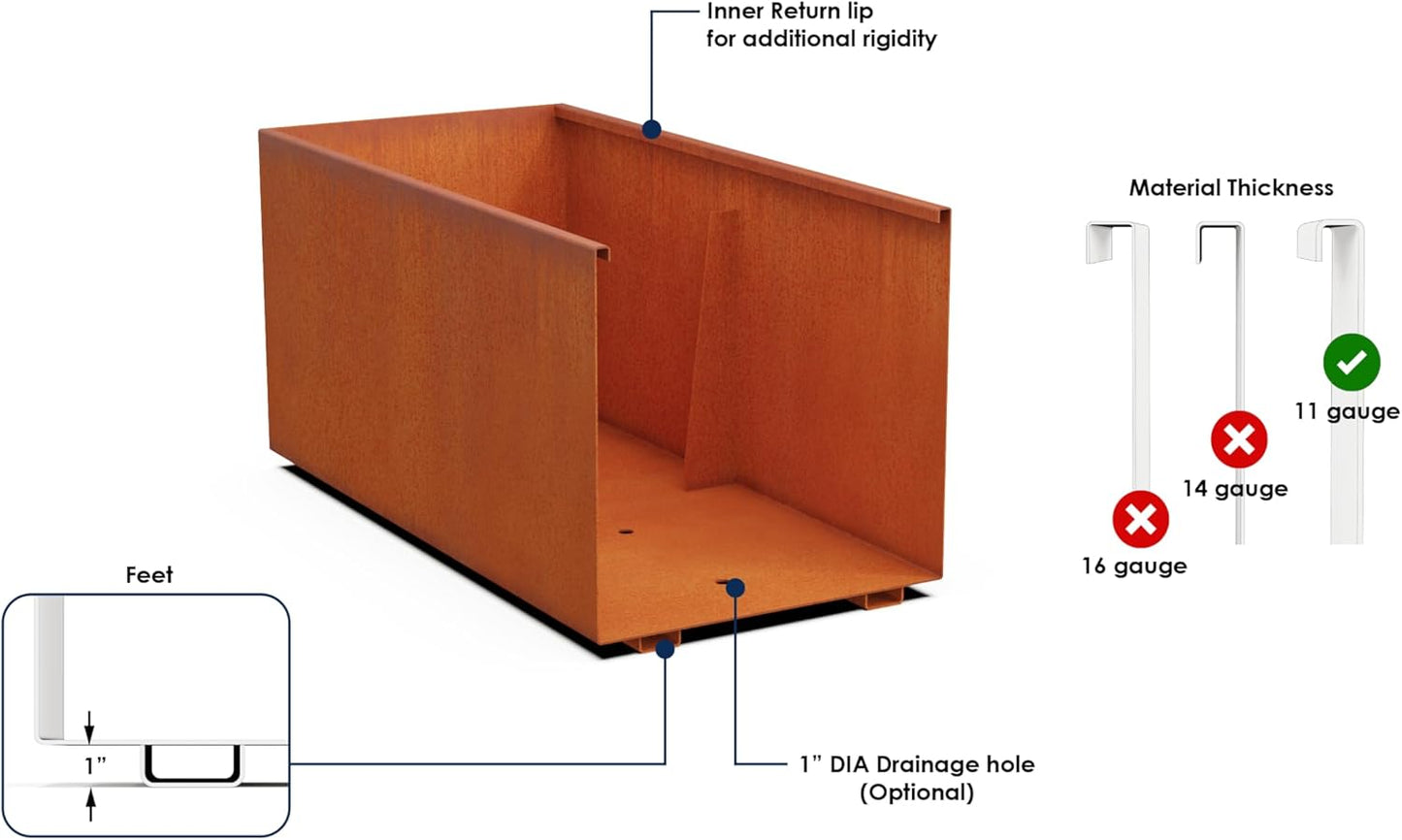 Extra Large Outdoor Planter – 48x24 Inch Tall Corten Steel Planter Box | Heavy Duty Metal for Privacy Screening & Patios | Made in USA, Fully Assembled