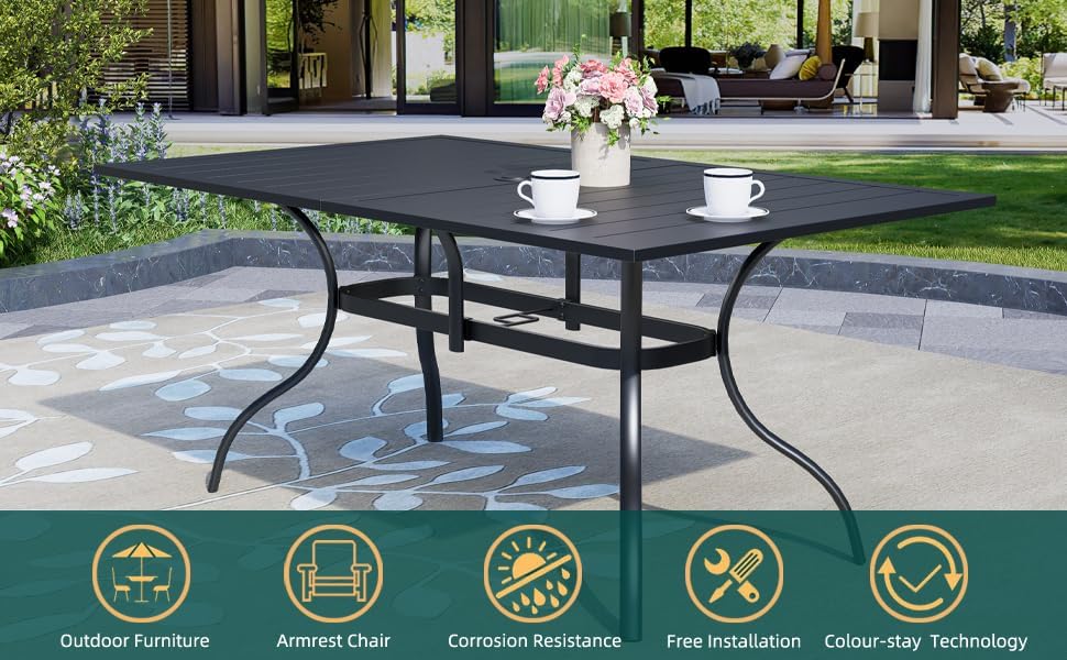 7-Piece Outdoor Patio Dining Set, 6 Stackable Patio Chairs & 63.5''Rectangular Dining Table with All Weather Frame Furniture Set - Cherry
