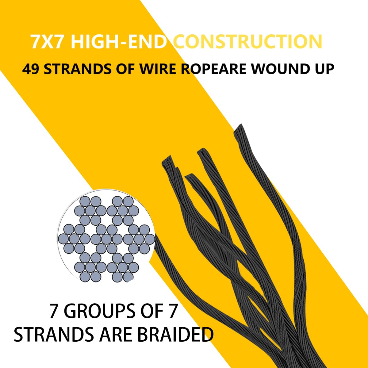Black 325FT 1/8" T316 Stainless Steel Cable with Cutter, 7x7 Strands Aircraft Wire Rope for Deck Railing, Stair Handrail, Porch Fence, High Strength for Indoor and Outdoor Use