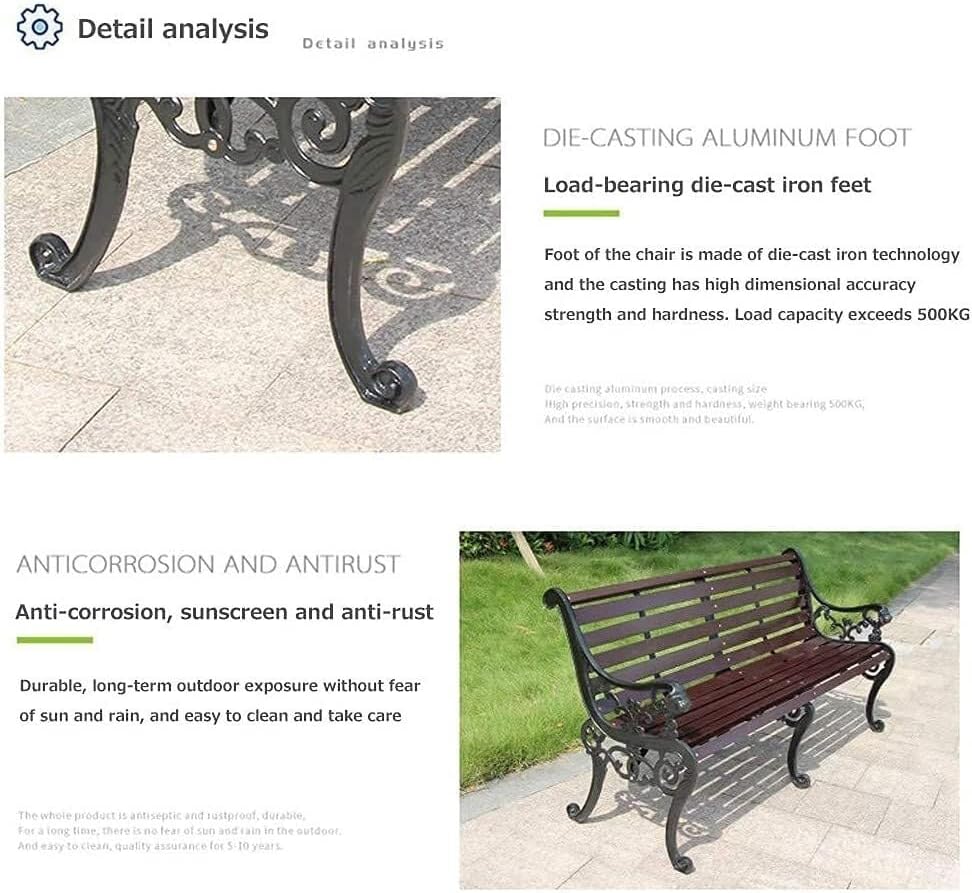Outdoor Park Garden Bench with Cover, 2-3 Person Wood Patio Bench with Backrest+Armrests Weatherproof, Patio Porch Furniture Cast Iron Frame Bench for Lawn Porch Backyard(Brown+Antique Green)
