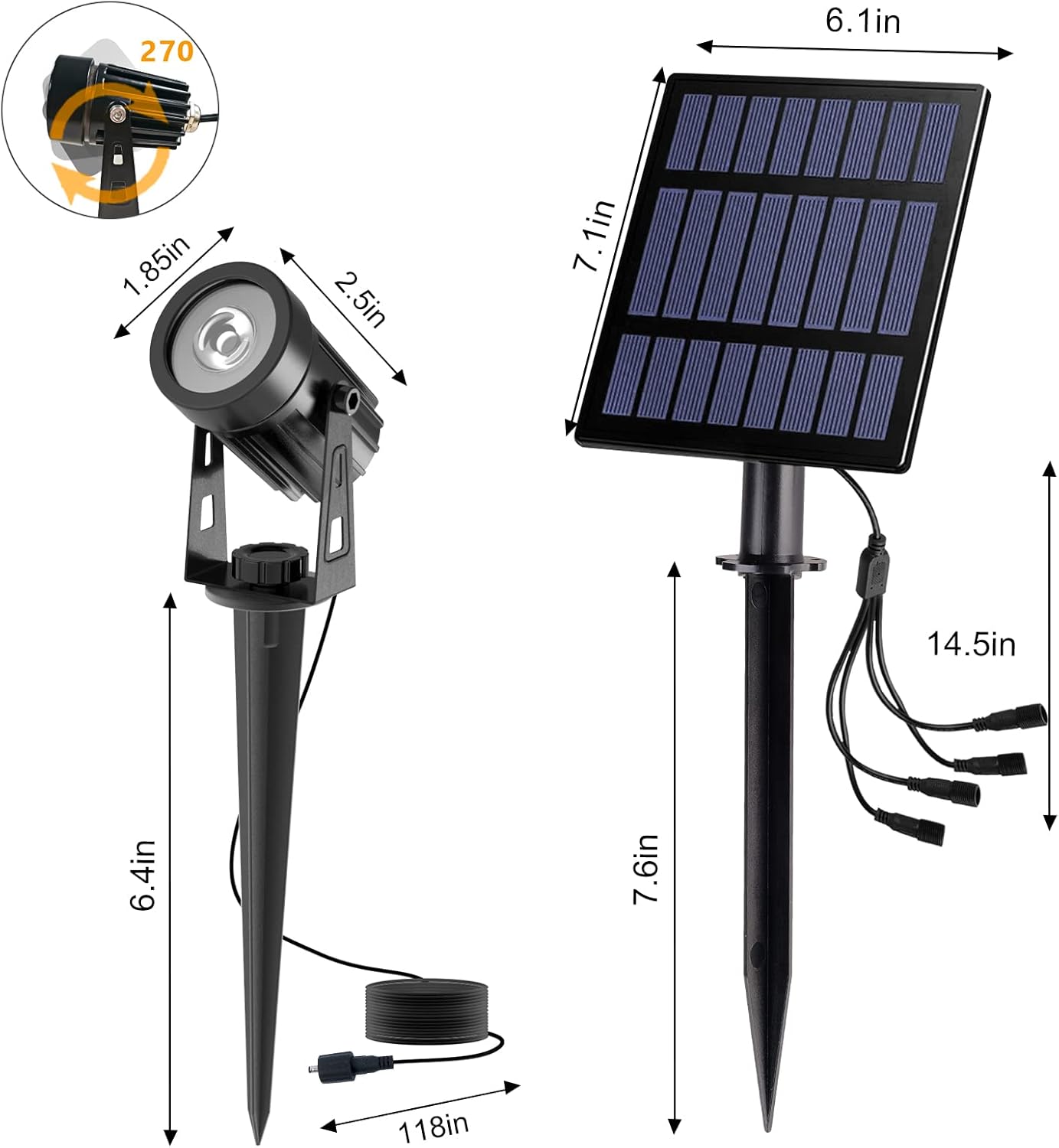 T-SUN Solar Spotlights, 4-in-1 Solar Landscape Spot Lights Outdoor Waterproof Auto ON/Off 5W Separate Solar Panel LED Lights, Solar Lights for Garden, Yard, Driveway, Pool Area(Warm White-3000K)