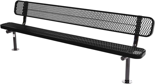 Coated Outdoor Furniture Heavy-Duty Outdoor Bench Thermoplastic Coated, Expanded Metal, Commercial-Grade Seating, Made in America (Surface with Back, 8 Ft, Textured Black)