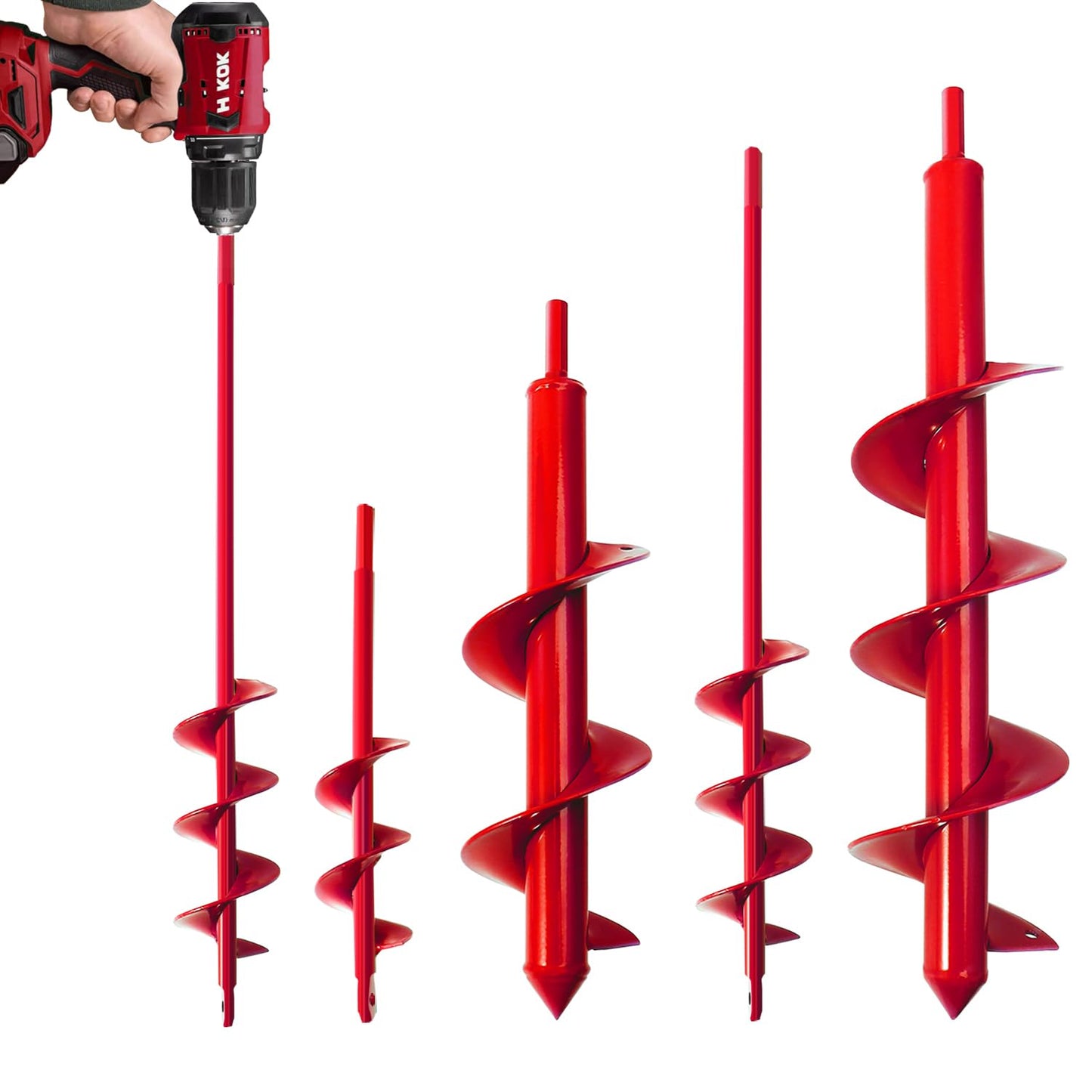 4 Pack Garden Auger Drill Bit for Planting,Ground Soil Earth Spiral Drill Bits for 3/8" Hex Drive Drill, Auger Drill for Bulbs Planting, Hole Digger Flowers,Bedding Digging Plant Rapid Planter Tool
