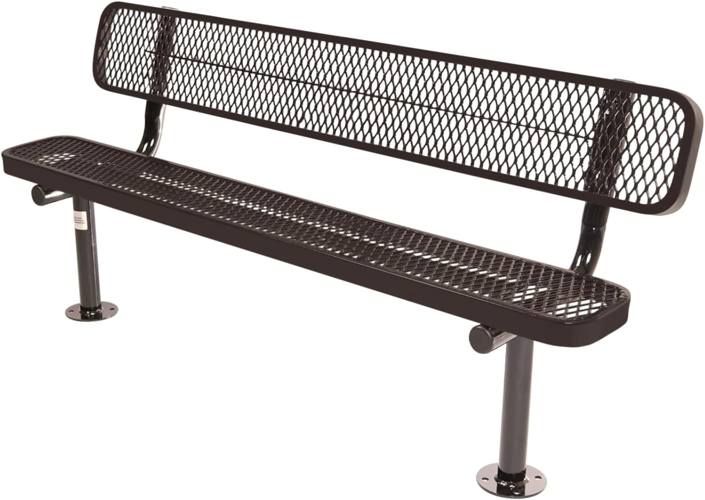 Coated Outdoor Furniture Heavy-Duty Outdoor Bench Thermoplastic Coated, Expanded Metal, Commercial-Grade Seating, Made in America (Surface with Back, 6 Ft, Brown)