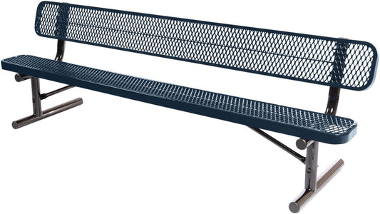Coated Outdoor Furniture Heavy-Duty Portable Outdoor Bench Thermoplastic Coated, Expanded Metal, Commercial-Grade Seating, Made in America (Portable with Back, 8 Ft, Dark Blue)