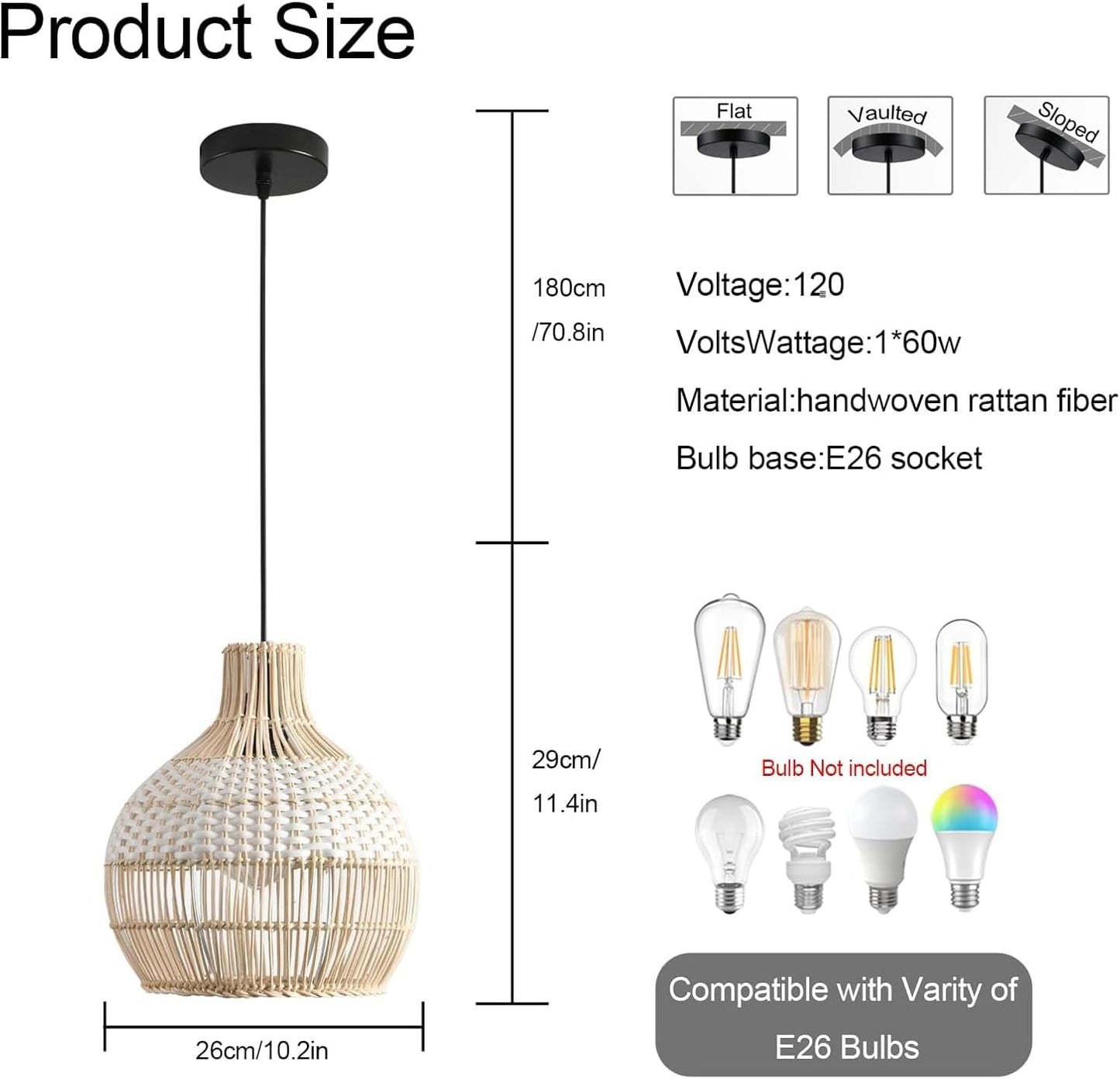 3-Pack Fax Rattan Pendant Light Fixture Mini Hand-Woven White Rattan Chandelier 10.24" Boho Wicker Hanging Lamp for Dining Living Bedroom Kitchen Farmhouse
