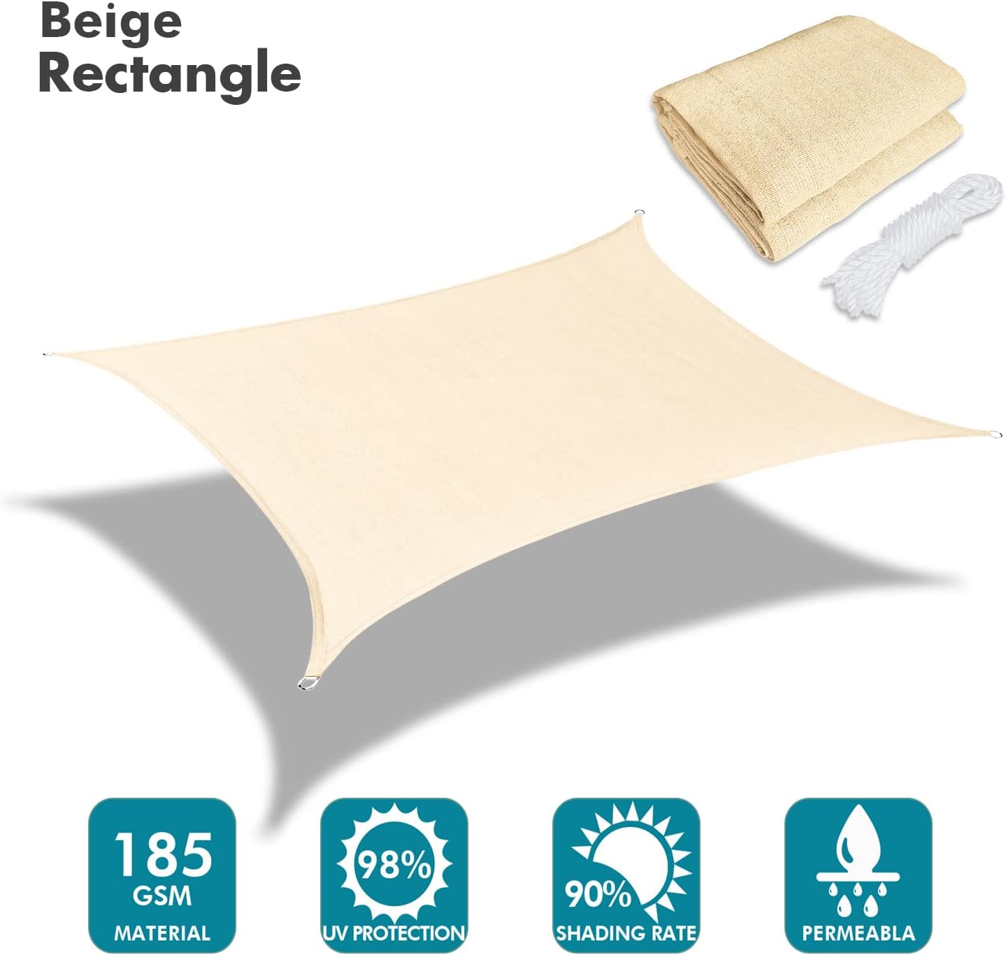 KANAGAWA 14'X22' Cream Custom Size Sun Shade Sail Rectangle UV Block Canopy Cover for Patio Backyard Lawn Garden Outdoor (Customized Available)
