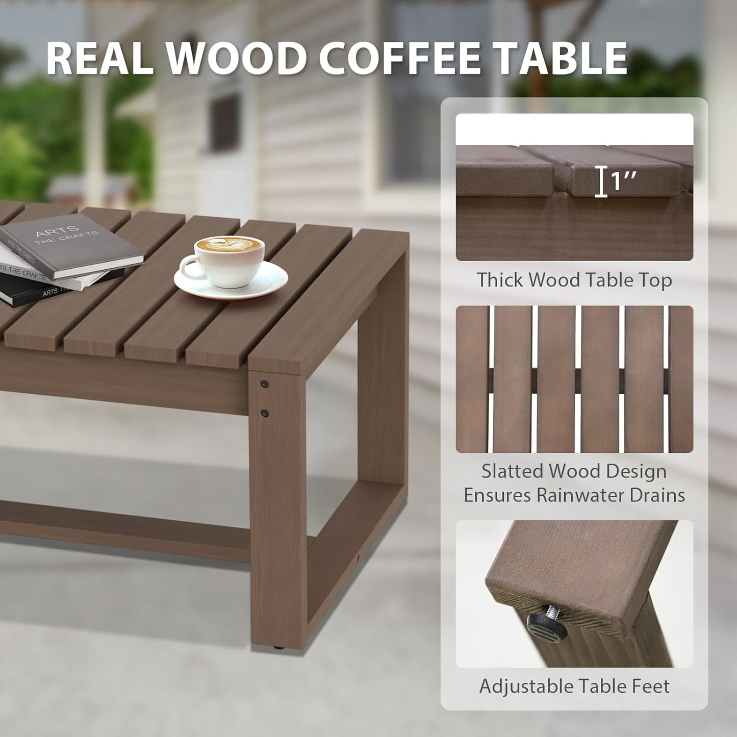 EAGLE PEAK Natural Wood Outdoor Patio Furniture, Cedar Furniture, Conversation Set, Outdoor Seating for Deck Patio Porch, Sofa 4 Chairs 2 Ottomans & Coffee Table, 8 Pieces, Brown/Red