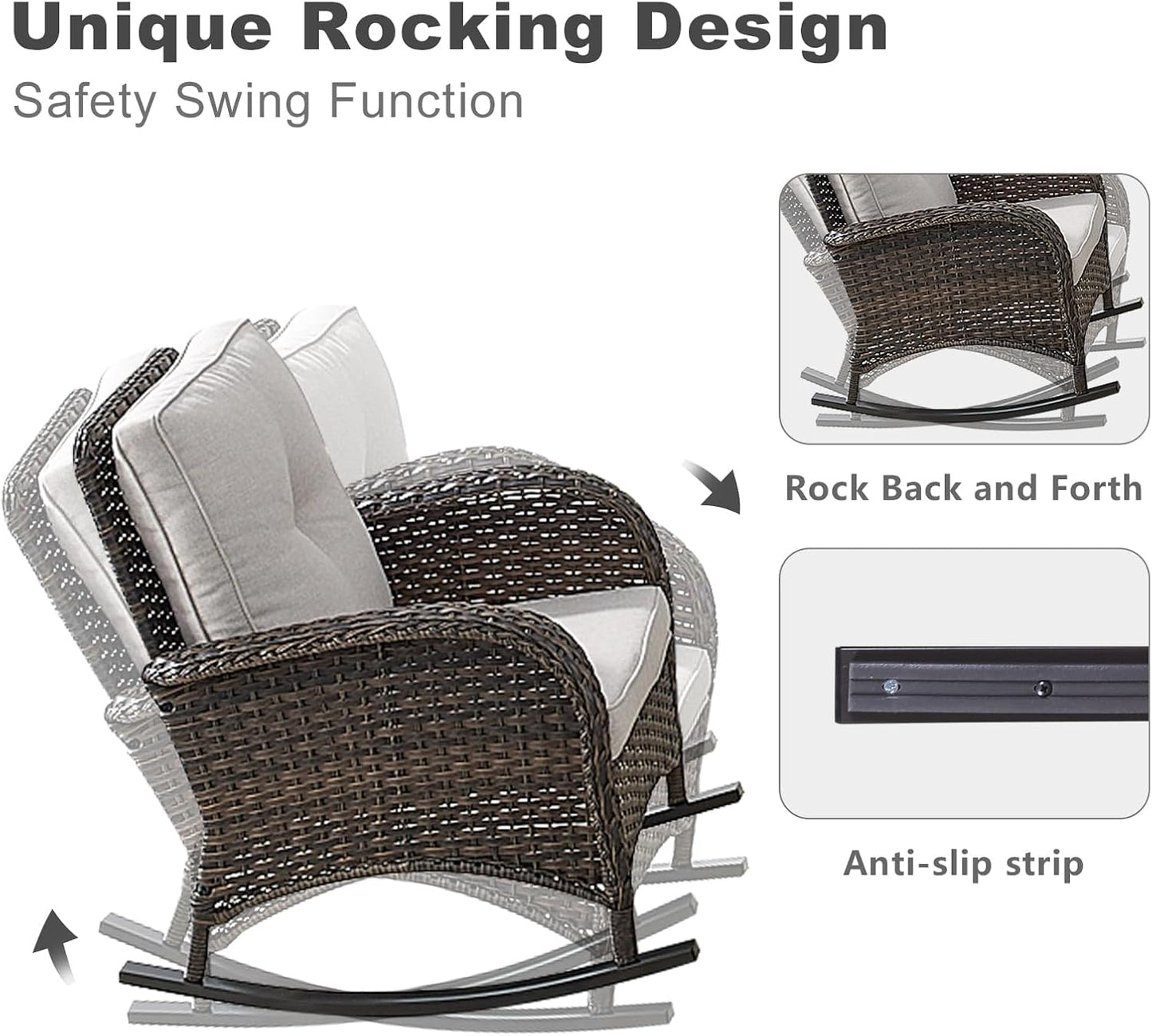 HUMMUH Patio Furniture 7-Piece Outdoor Conversation Set,All-Weather PE Wicker Loveseat Swivel and Rocking Chairs,Tables for Backyard,Poolside,Deck
