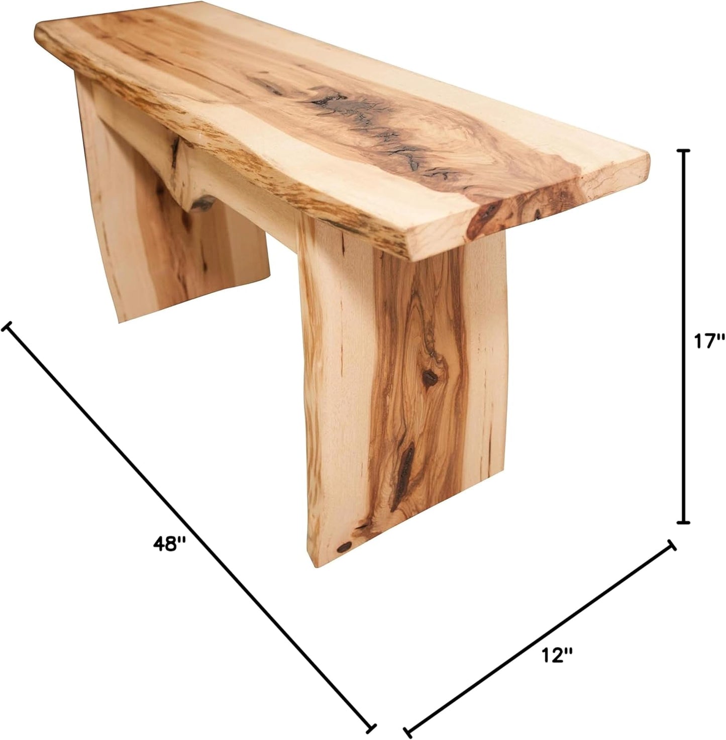 Rustic Red Door Co. Live Edge Wooden Bench - Solid Wood Dining Bench Furniture - Natural Edge Wooden Slab Bench (3' Long, Hickory Wood with Clear Coat)