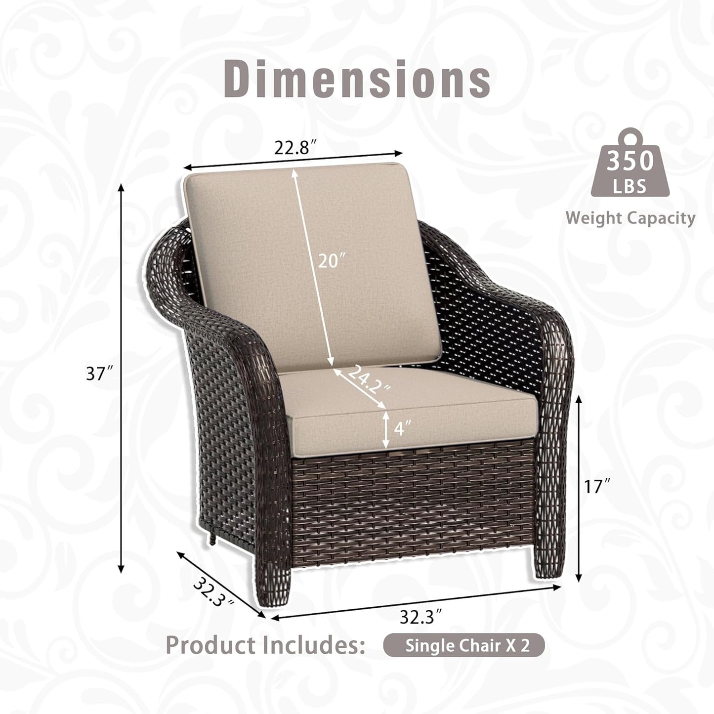 3 Piece Patio Wicker Conversation Set, All-Weather Use Outdoor Wicker Loveseat with 2 PE Rattan Chair, Ideal for Porch, Backyard, Balcony, Poolside, Beige