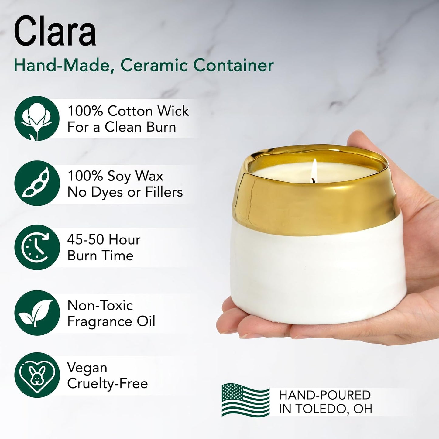 The Growing Candle, Mint & Eucalyptus Scented, 10oz Ceramic Pot, Aromatherapy Candles, 100% Soy, Clara