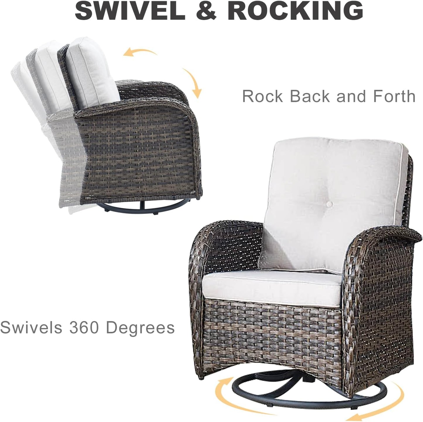 HUMMUH Patio Furniture 7-Piece PE Wicker Outdoor Conversation Set,All-Weather Rattan Swivel Chairs with Ottomans Glider Loveseat for Backyard,Poolside,Deck