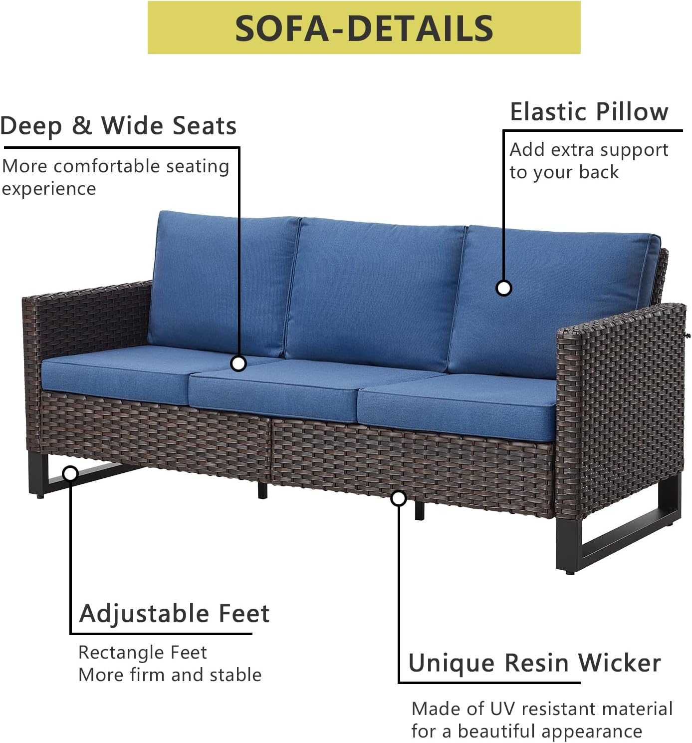 HUMMUH 9 Piece Patio Furniture Set PE Wicker Outdoor Sectional Sofa and Patio Swivel Chairs Outdoor Chairs Storage Box Ottomans for Porch,Garden,Backyard,Deck(Brown/Blue)