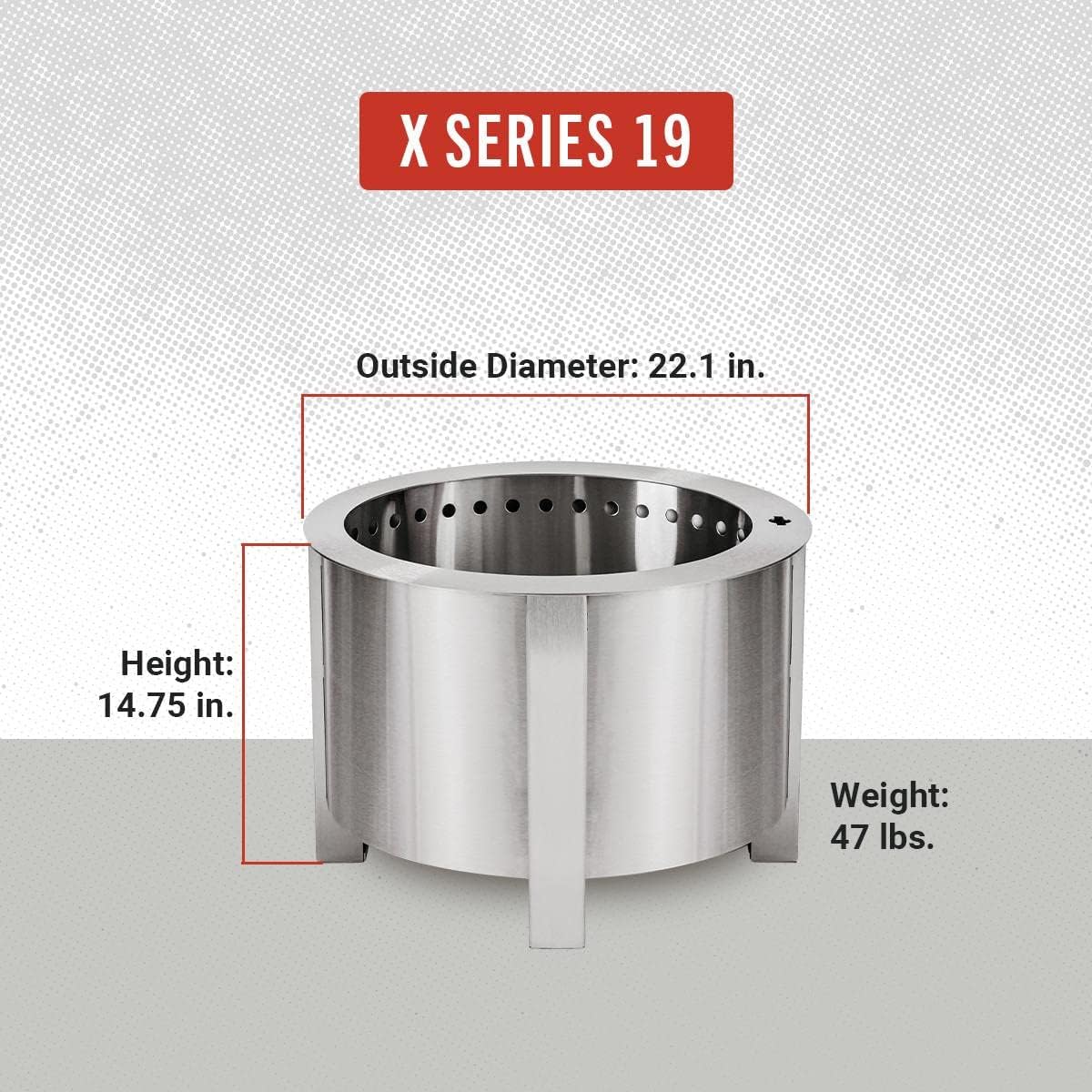 Breeo Smokeless Fire Pit (X Series 19, Stainless Steel) | 22.1 inch Smokeless Firepit for Outside | 47 Pounds | Ideal for Families Compatible with Wide Range of Breeo Accessories