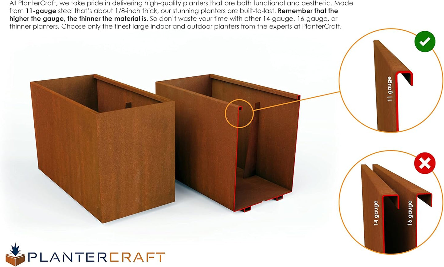 Extra Large Outdoor Planter – 48x24 Inch Tall Corten Steel Planter Box | Heavy Duty Metal for Privacy Screening & Patios | Made in USA, Fully Assembled