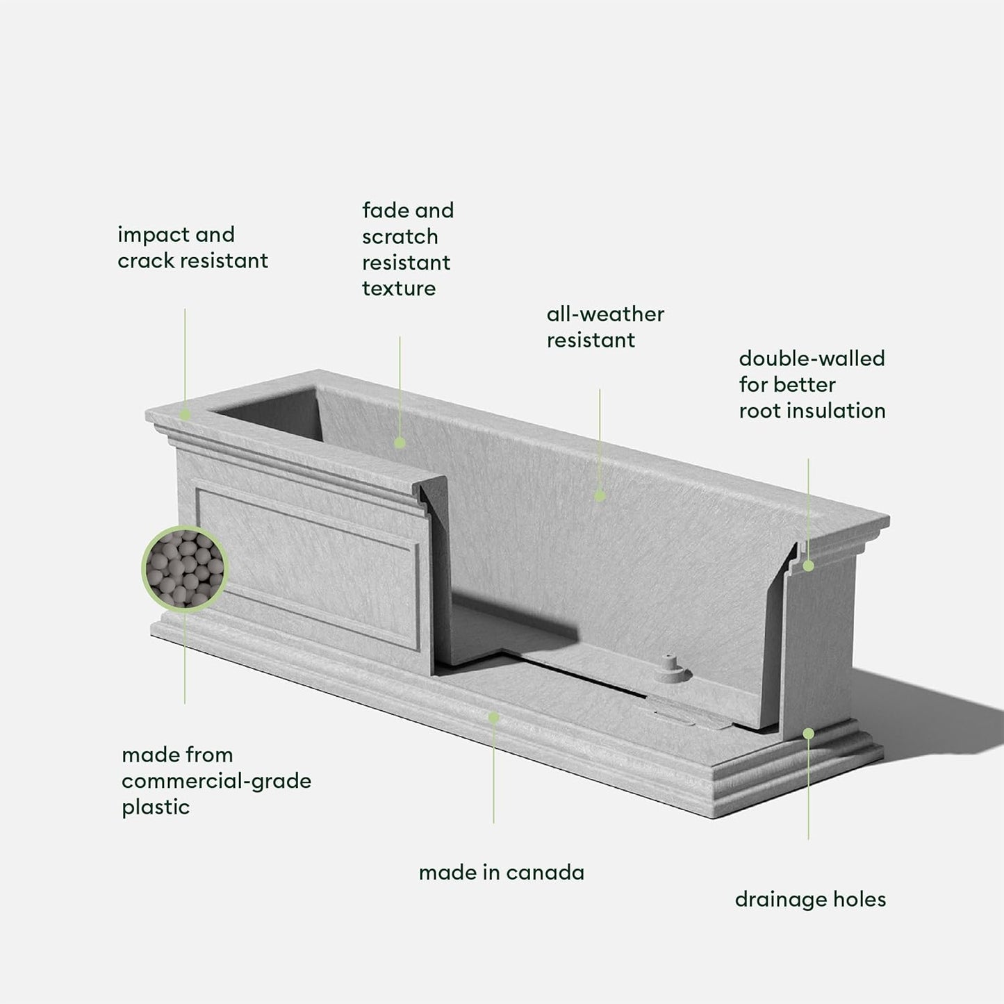 Veradek Brixton Window Box Plastic Planter - Large Rectangular Planter for Outdoor Balcony/Windowsill | Crack-Resistant All-Weather | Classic Estate Design for Flowers, Herbs, Succulents