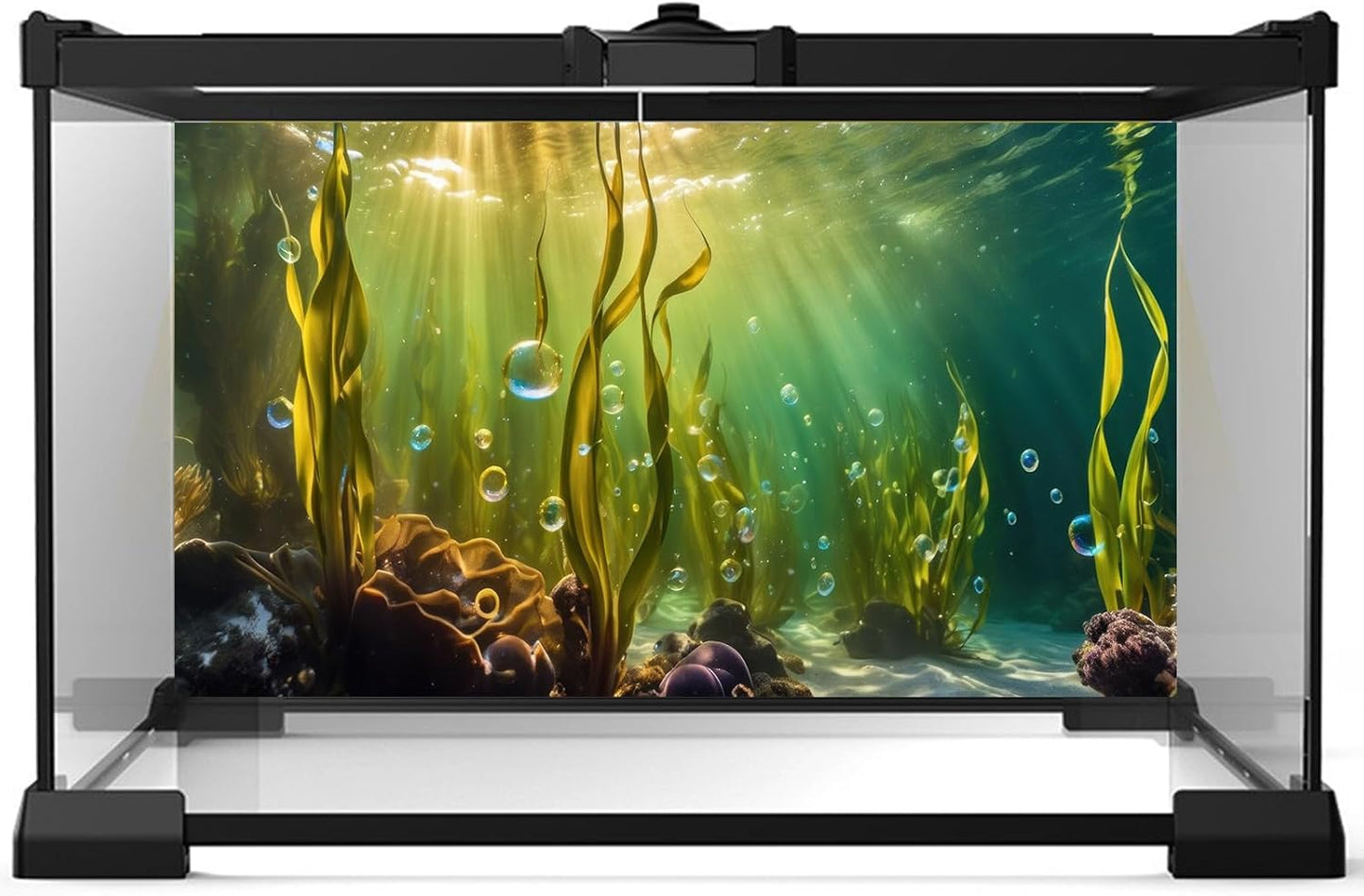 Aquarium Background Underwater Beautiful Coral Reef with Seaweed Bubbles Terrarium Backdrop Aquatic Plants Sunlight Rays Fish Tank Background Tank Aquarium Wallpaper Poster Decor Vinyl 36x18in