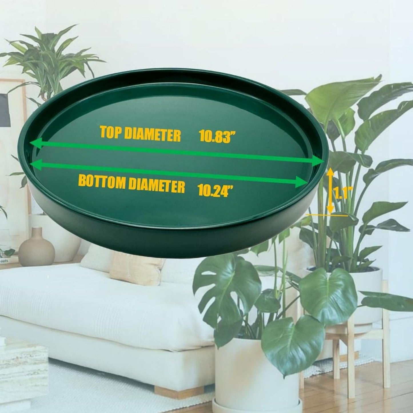Ceramic Plant Saucer Pot Tray 10 Inch, Planter Saucers 4 5 6 7 8 9 10 11 12 13 Inch for Indoors Outdoor, Durable Sturdy Flower Drainage drip Water Tray for Glazed Pots Base (10.7 Inch-Green)