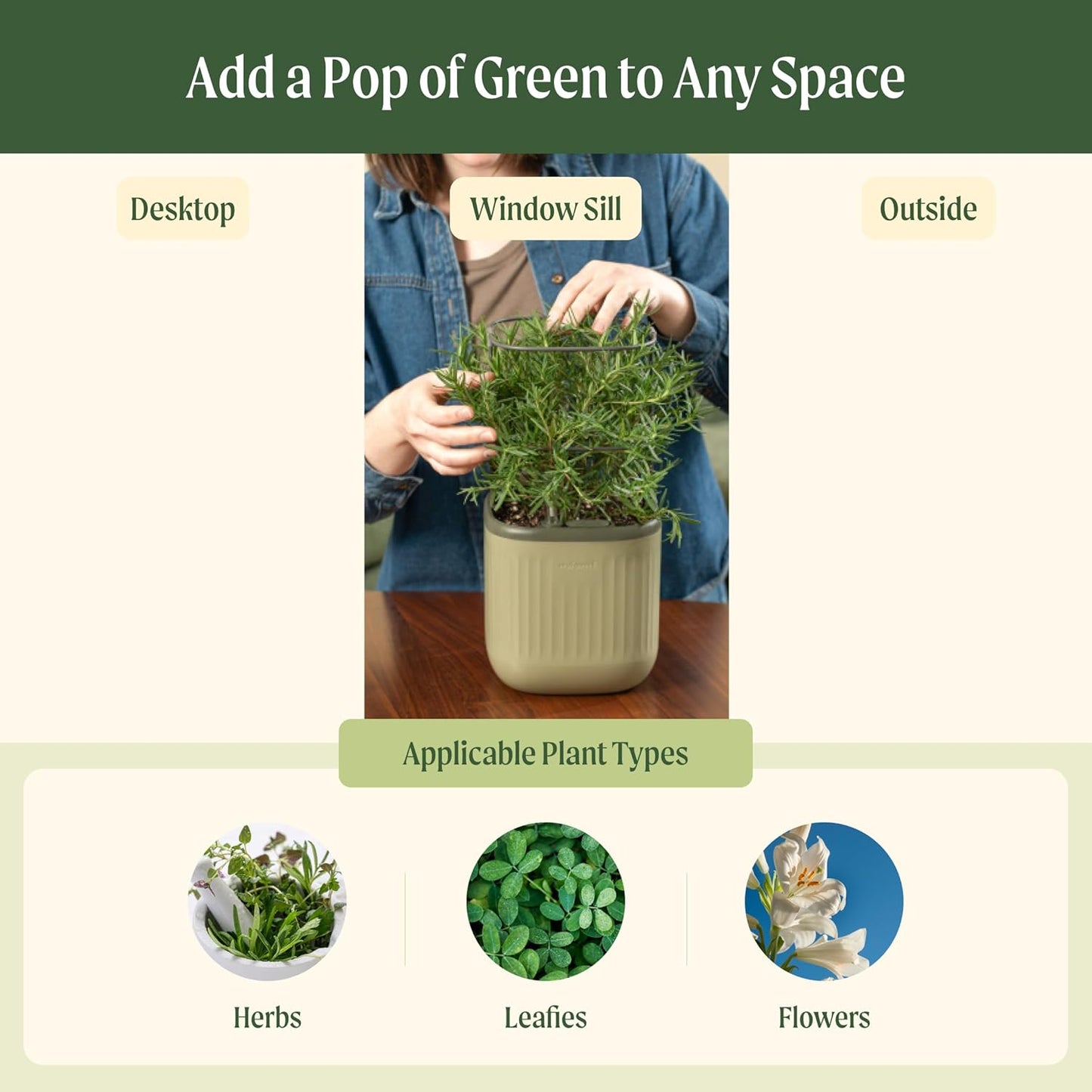 Vego garden Mini Planter Indoor Pots with Trellis Self-Watering Herb Countertop Planter for Climbing Vegetables Flowers Mint Plants Cage- Sage Green