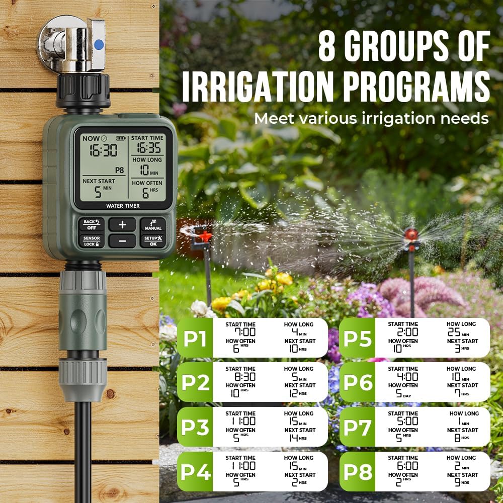 Water Timer for Garden Hose- Large LCD Display Irrigation Timer | Programmable Automatic Watering System for Gardens, Lawns Automatic Irrigation System