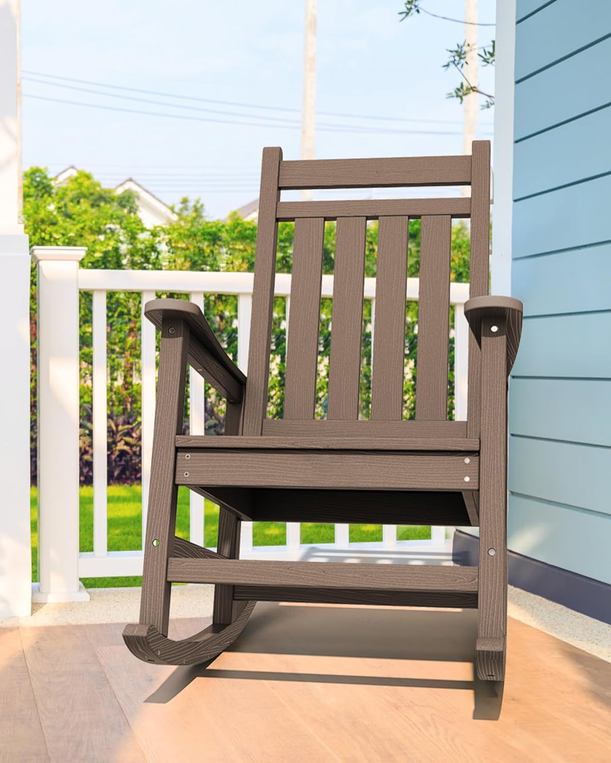 SERWALL HDPE Rocking Chair, Outdoor Rocking Chair for Adults, All Weather Porch Rocker for Lawn Garden, Coffee