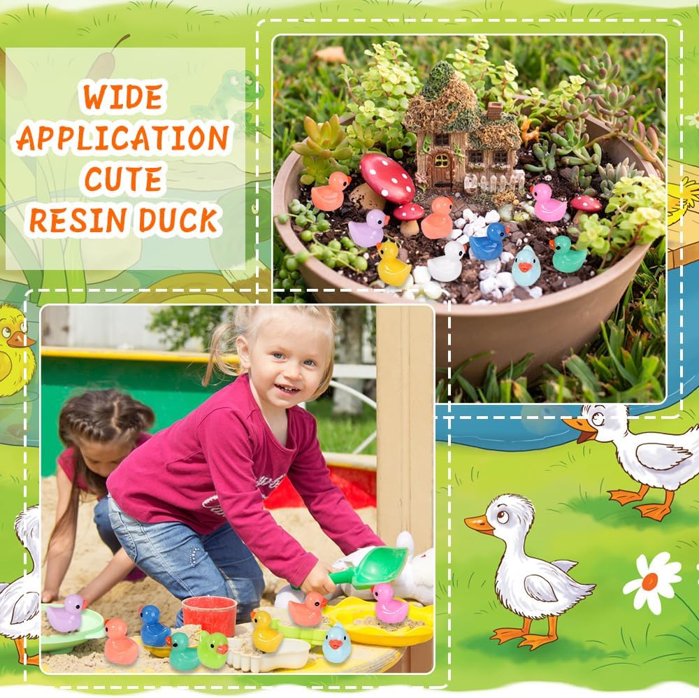 200pcs Tiny Ducks 10 Colors Little Duck Figures Mini Resin Ducks Plastic Small Miniature Ducks Bulk for Dollhouse Decor Micro Fairy Garden Landscape Aquarium Tiny Toys