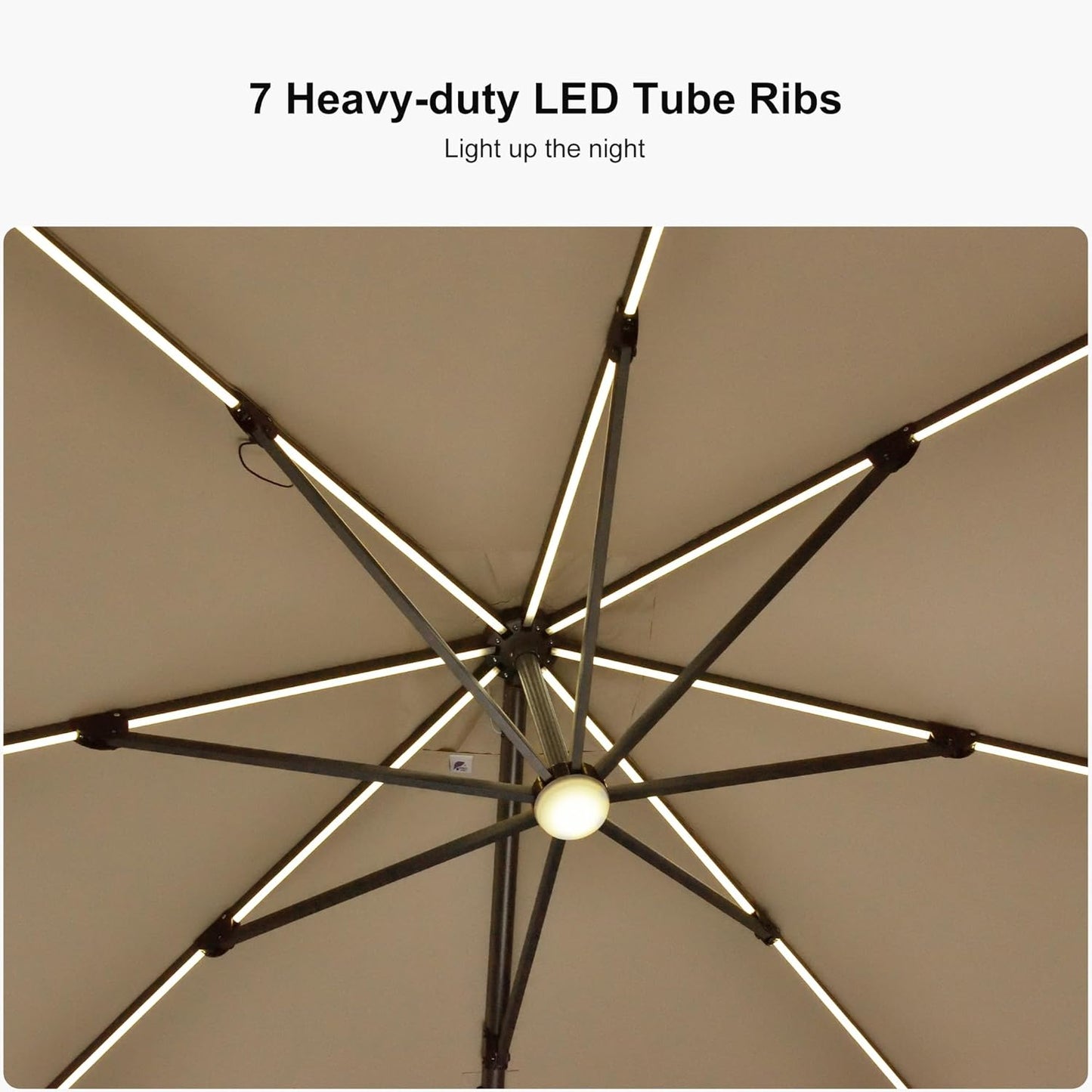 PURPLE LEAF 10 Feet Patio Umbrella Outdoor Cantilever Solar Powered LED Square Umbrella Aluminum Offset Umbrella with 360-degree Rotation for Garden Deck Pool Patio, Beige