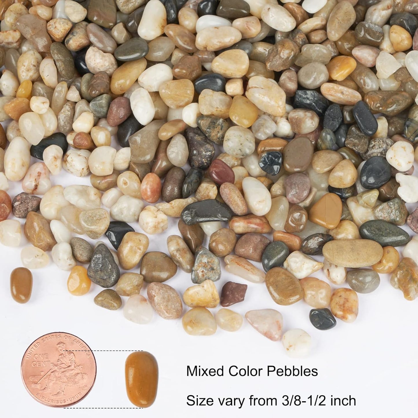 GASPRO 5 Pound Pebbles for Indoor Plants, 3/8 Inch Decorative Rocks for Vase, Succulents, Highly Polished, Mixed Color