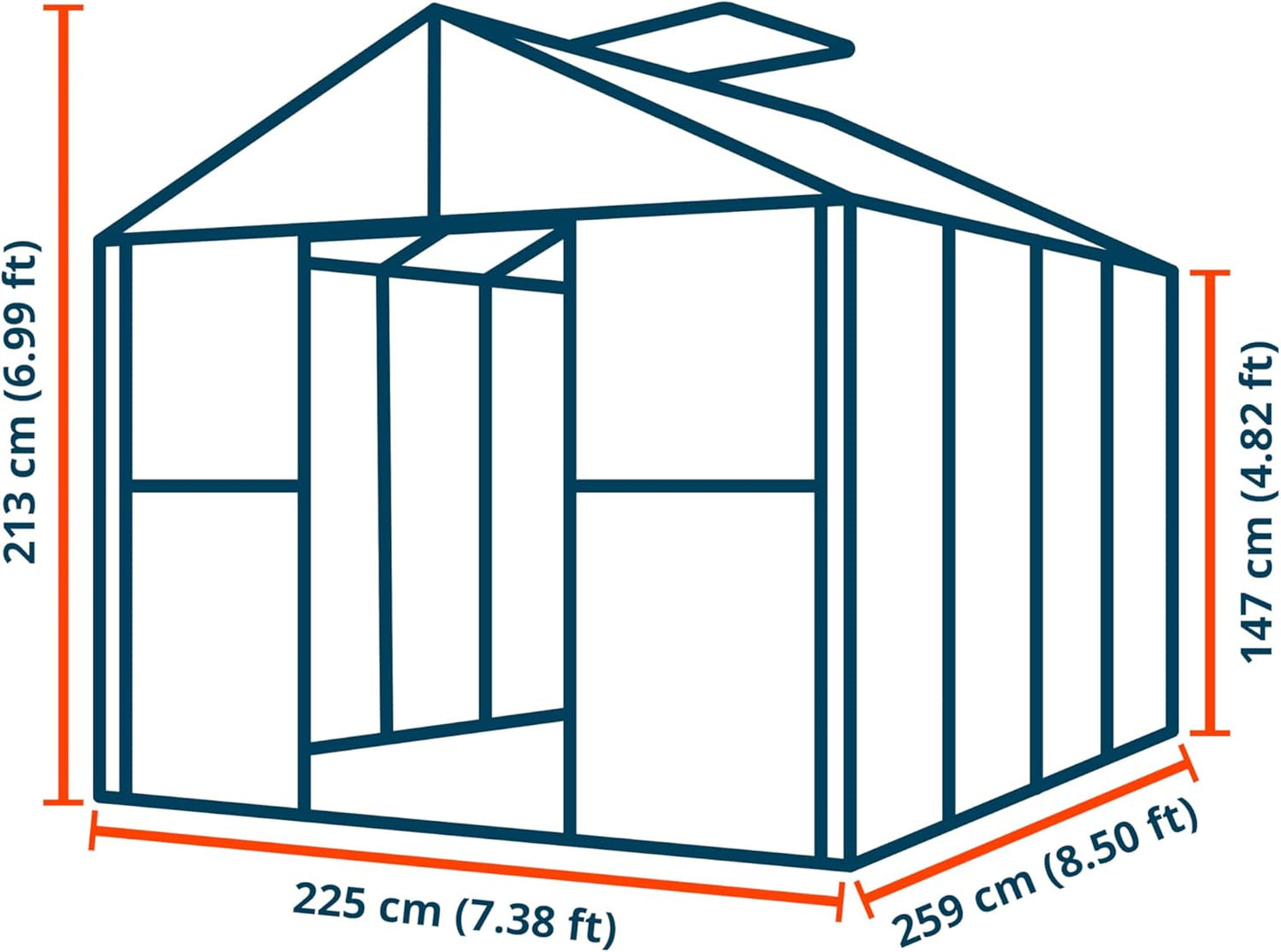 Greenhouse Topas 4 Aluminum Frame 7.4 x 8.5 ft Approx. 6 mm Polycarbonate Panels - with Bonus Base Frame and Automatic Vent Opener