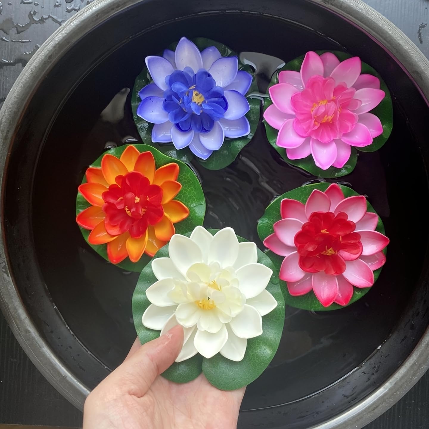 12 Pcs Artificial Floating Foam Lotus Flower with Water Lily Pad, Floating Artificial Lotus Flowers Decor Floating Pond Decor Home Decoration