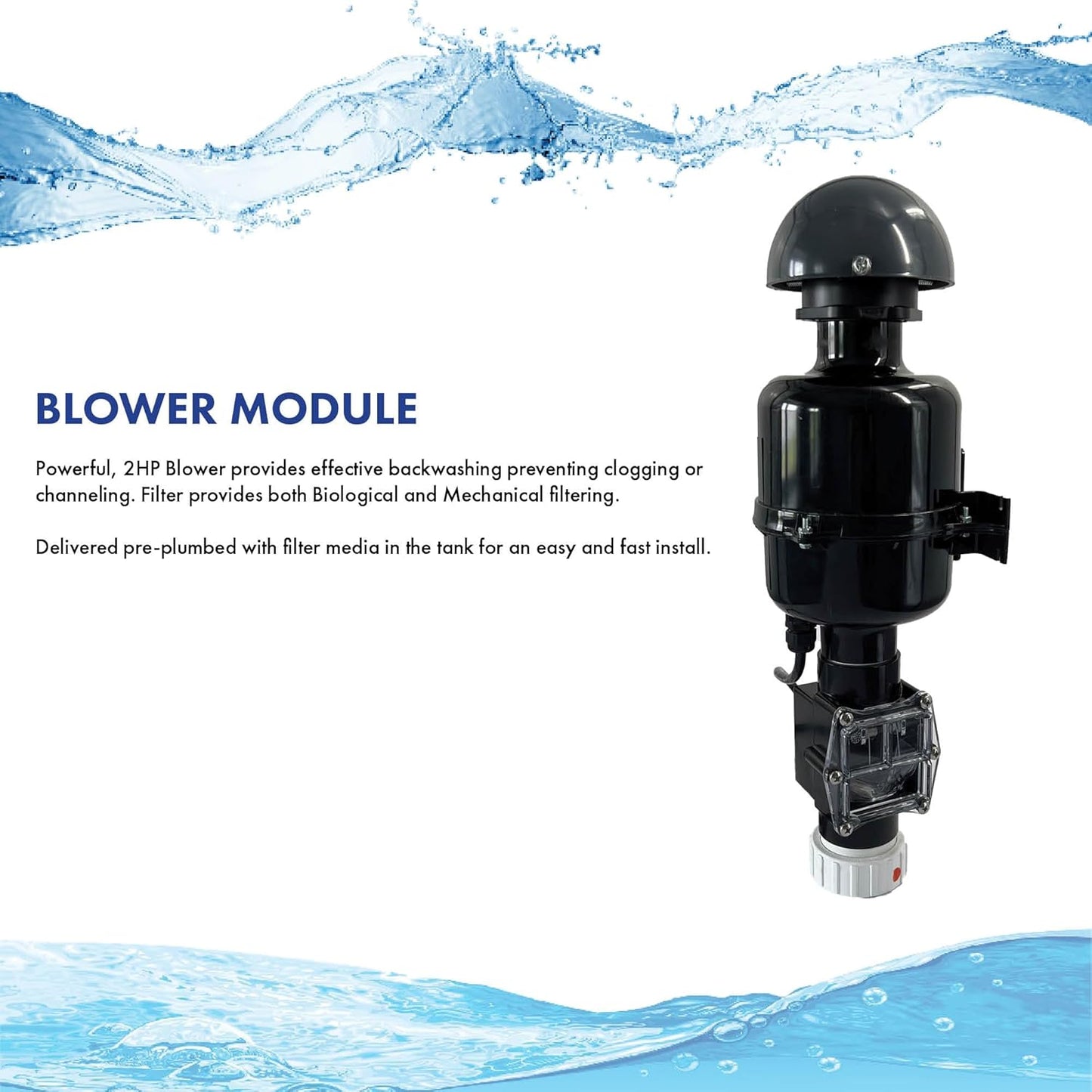 HALF OFF PONDS Simply Clear Koi Pond Filter System with 2HP Blower – Filters Ponds Up to 1,500 Gallons – Bio Comb Media, 6-Way Valve, Pressure Gauge – Mechanical & Biological Filtration