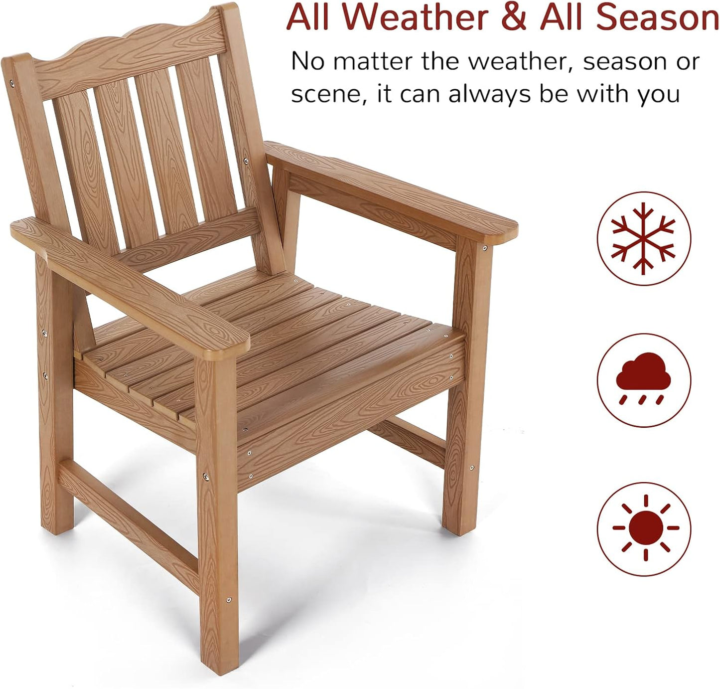 Stoog 3-Piece All-Weather Garden Chairs Set of 2 with Table, Outdoor Dining Chair with 400 lbs Weight Capacity, Patio Bistro Set for Porch, Backyard, Lawn and Deck, Teak