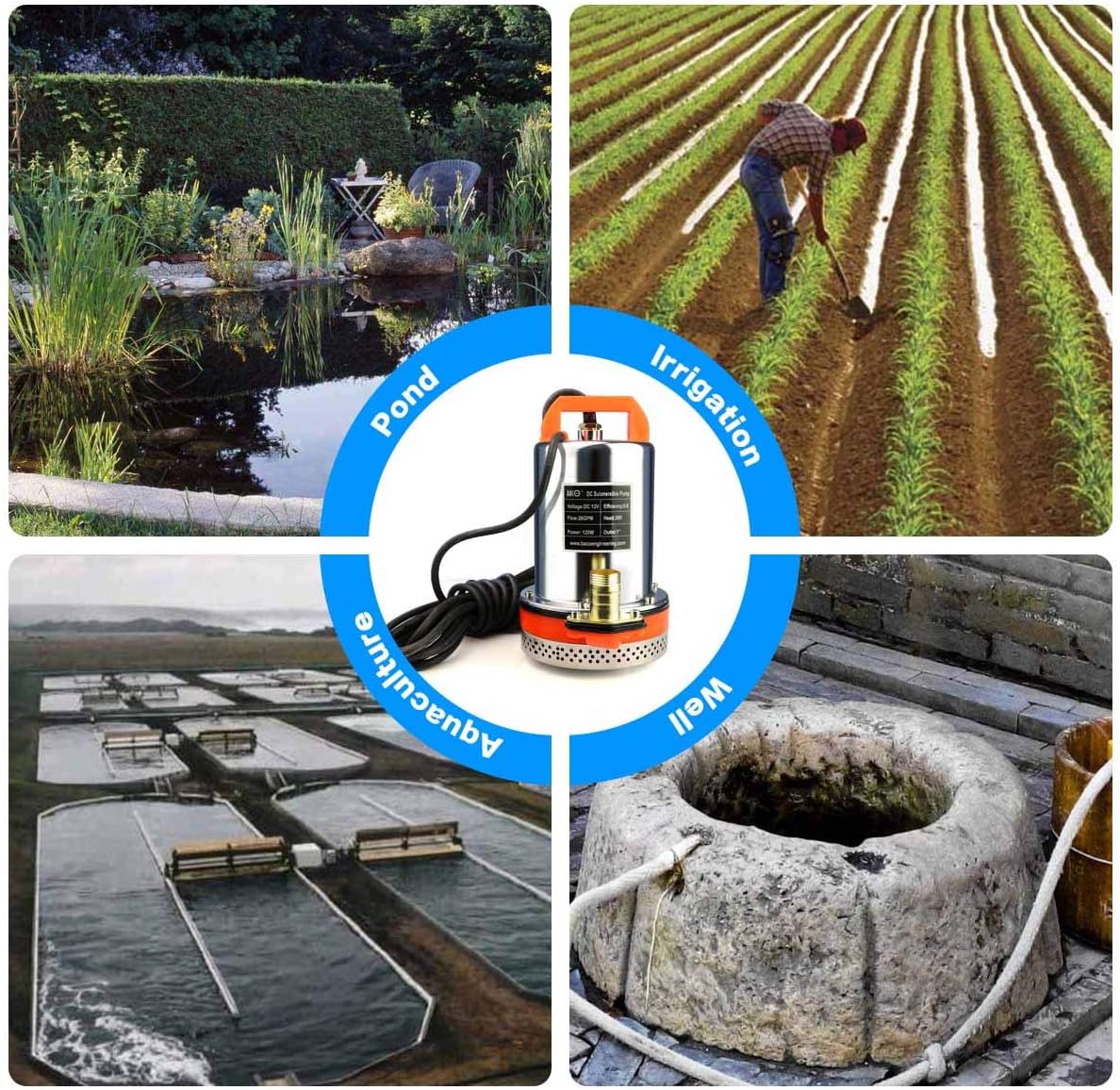 BACOENG 24V DC Farm & Ranch Solar Water Pump Submersible Well Pump DC 20FT Lift