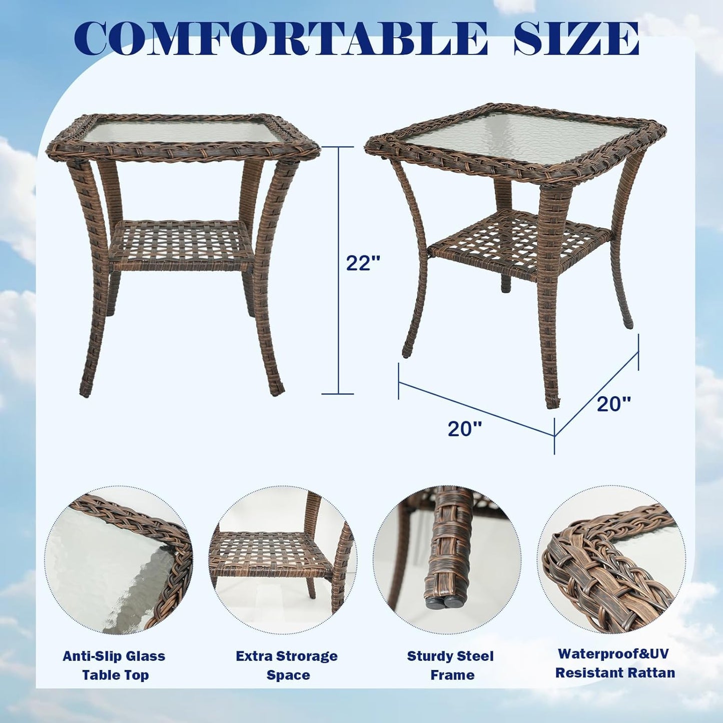 5 Piece Patio Furniture Set - Wicker Balcony Furniture Set with Hidden Ottomans, Rattan Outdoor Patio Chairs with Side Table for Porch Deck Poolside Garden Brown/Beige