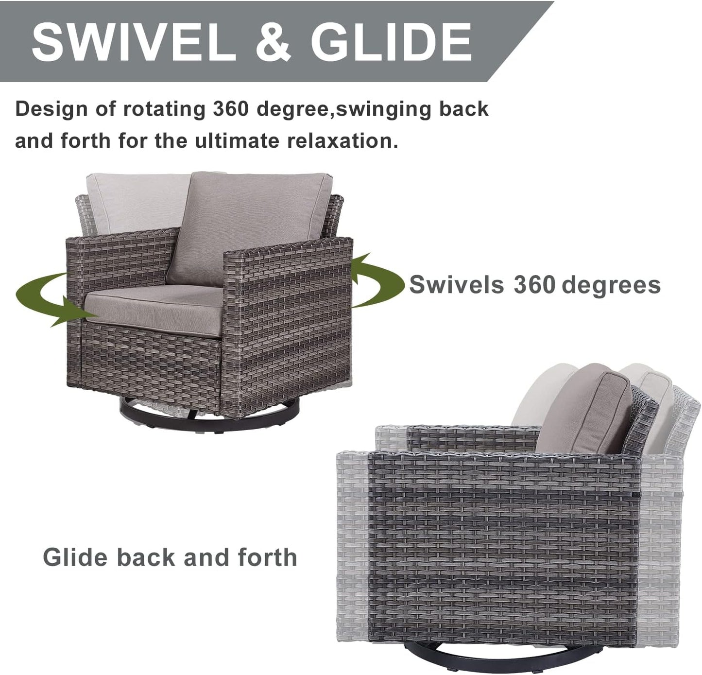 HUMMUH 6 Piece Patio Furniture Set Outdoor Sectional Sofa,PE Wicker Patio Swivel Rocker Chairs with Ottomans Side Table for Porch,Garden,Backyard