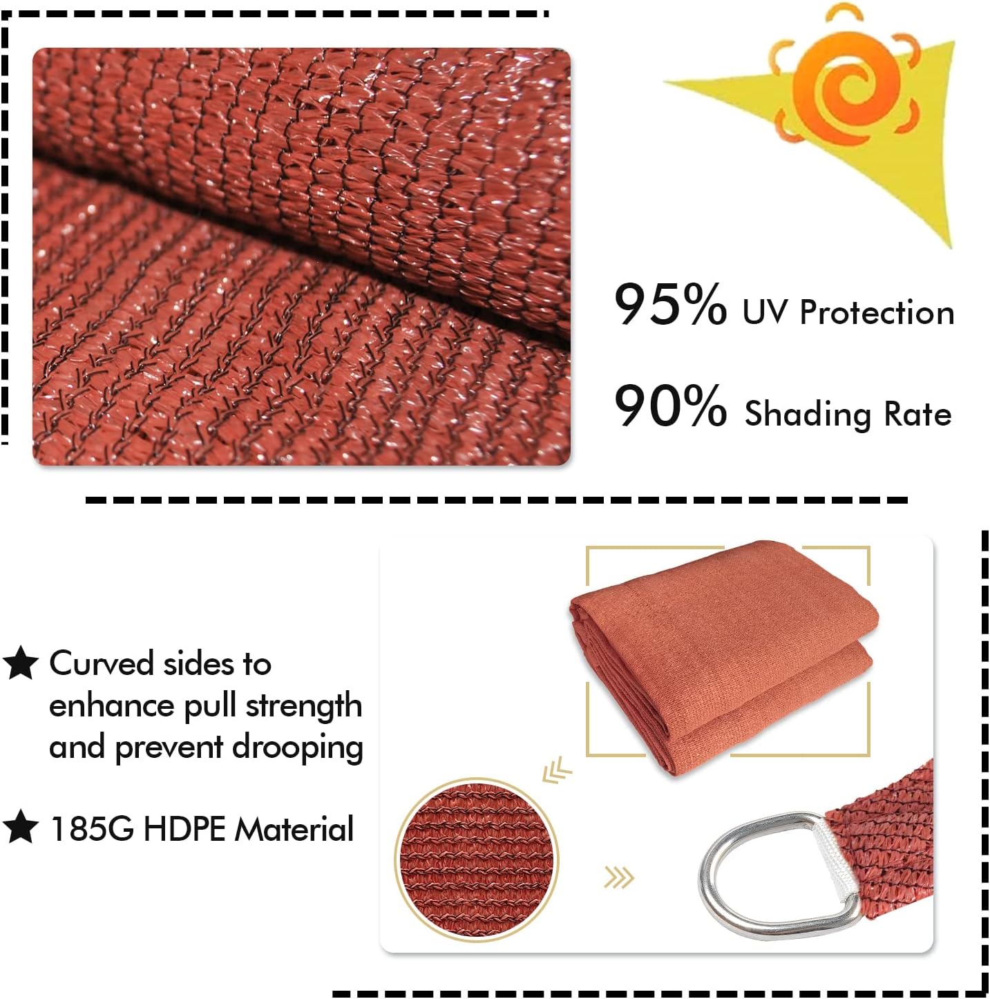 KANAGAWA 7'X9' Rust Red Custom Size Sun Shade Sail Rectangle UV Block Canopy Cover for Patio Backyard Lawn Garden Outdoor (Customized Available)