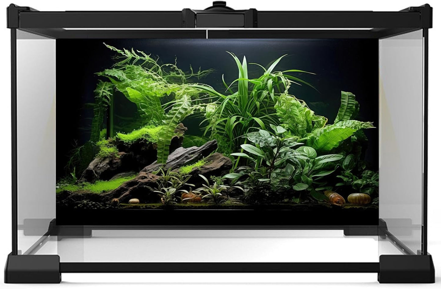 Aquarium Background Freshwater Green Plants Terrarium Background Aquatic Underwater Sea Grass Tank Background Wood Root Rock with Moss Jungle Style Fish Tank Background Poster Wallpaper 72x18in