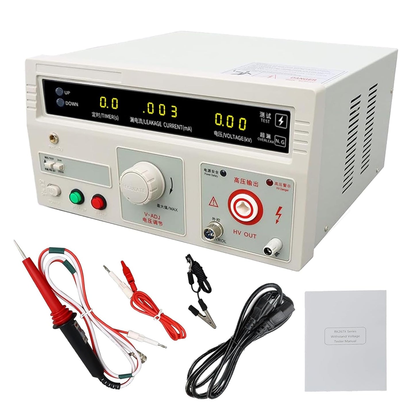 RK2670AM Withstand Hi Pot Tester, 110V 5KV AC Voltage Tester, Power Equipment Electrical Insulation Resistance Testing Tool with Digital Display