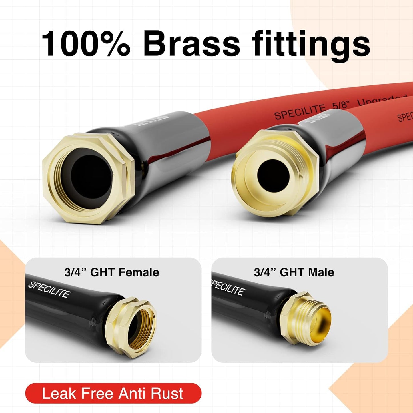 5/8" Hot/Cold Garden Water Hose 125 ft, -50℉-190℉,Flexible & Lightweight With 3/4" Brass Fittings for Yard, Outdoor, Farm, Red