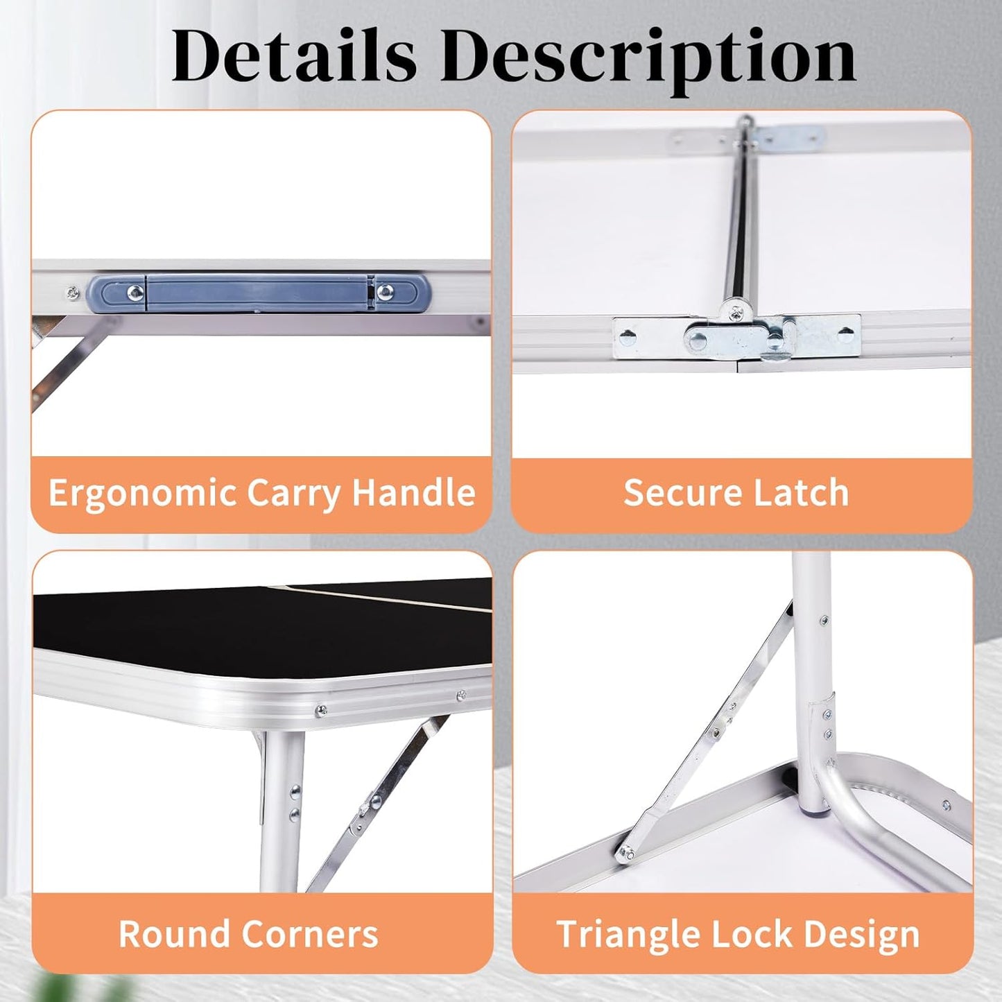 Outvita 6ft Portable Folding Camping Table, Outdoor Waterproof Adjustable Height Table, Aluminum Lightweight Suitcase Foldable Table for Picnic BBQ Beach Dining