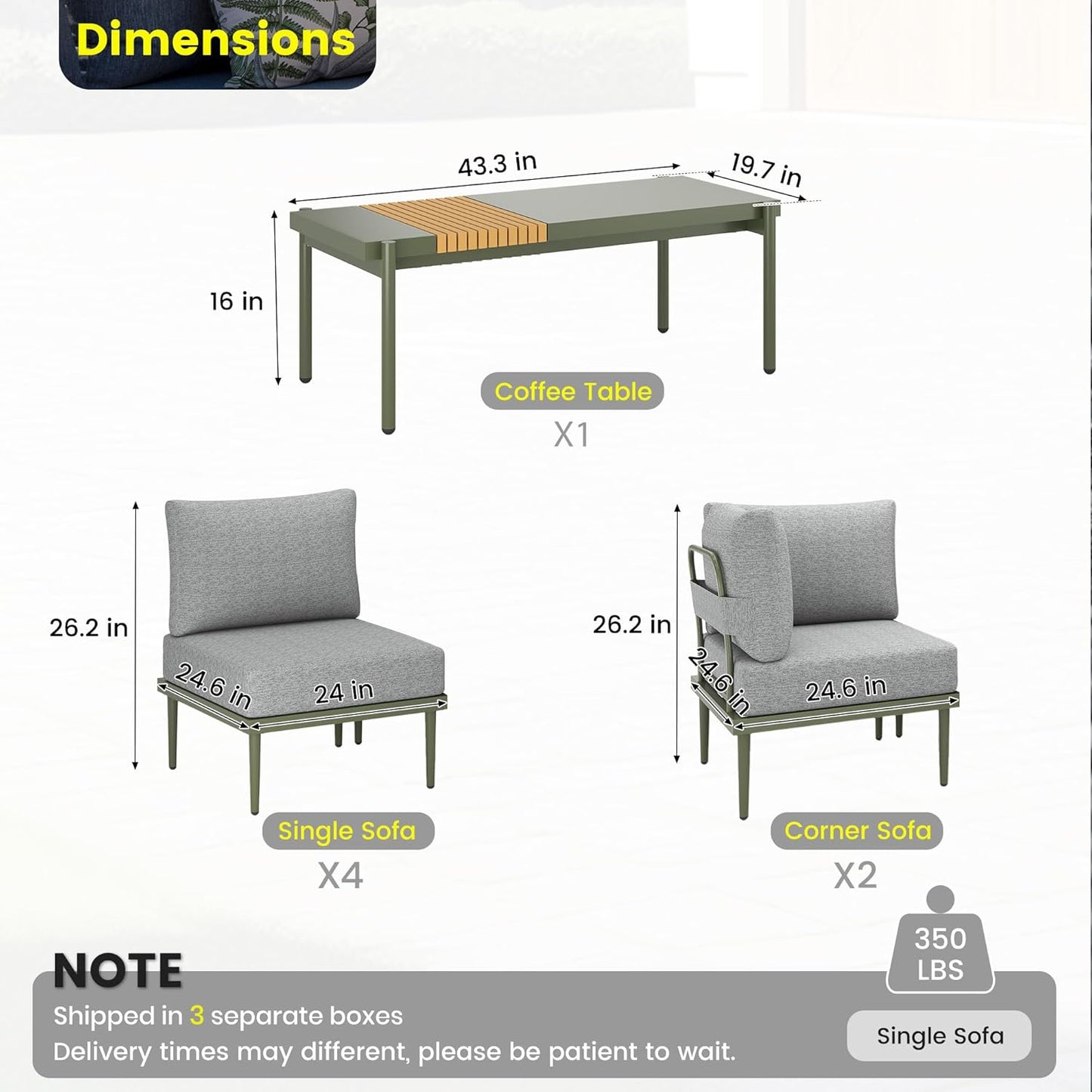 Sundale Outdoor 7 Pieces Metal Patio Furniture Set, Outdoor Sectional Sofa w/6 Inch Olefin Cushion and Coffee Table, Modern Outdoor Conversation Sets