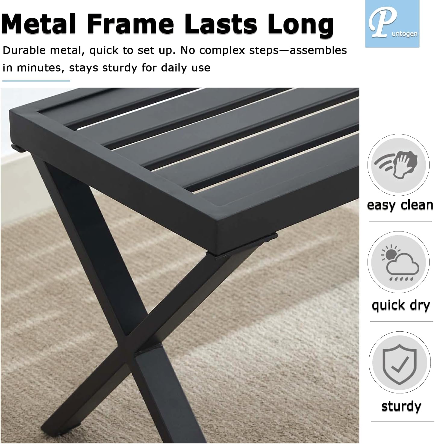 Black Outdoor Bench, 46" Outdoor Metal Backless Bench for Outdoor, Patio Garden Bench, All Weather Outdoor Bench with cors for Garden, Backyard, Porch, Black