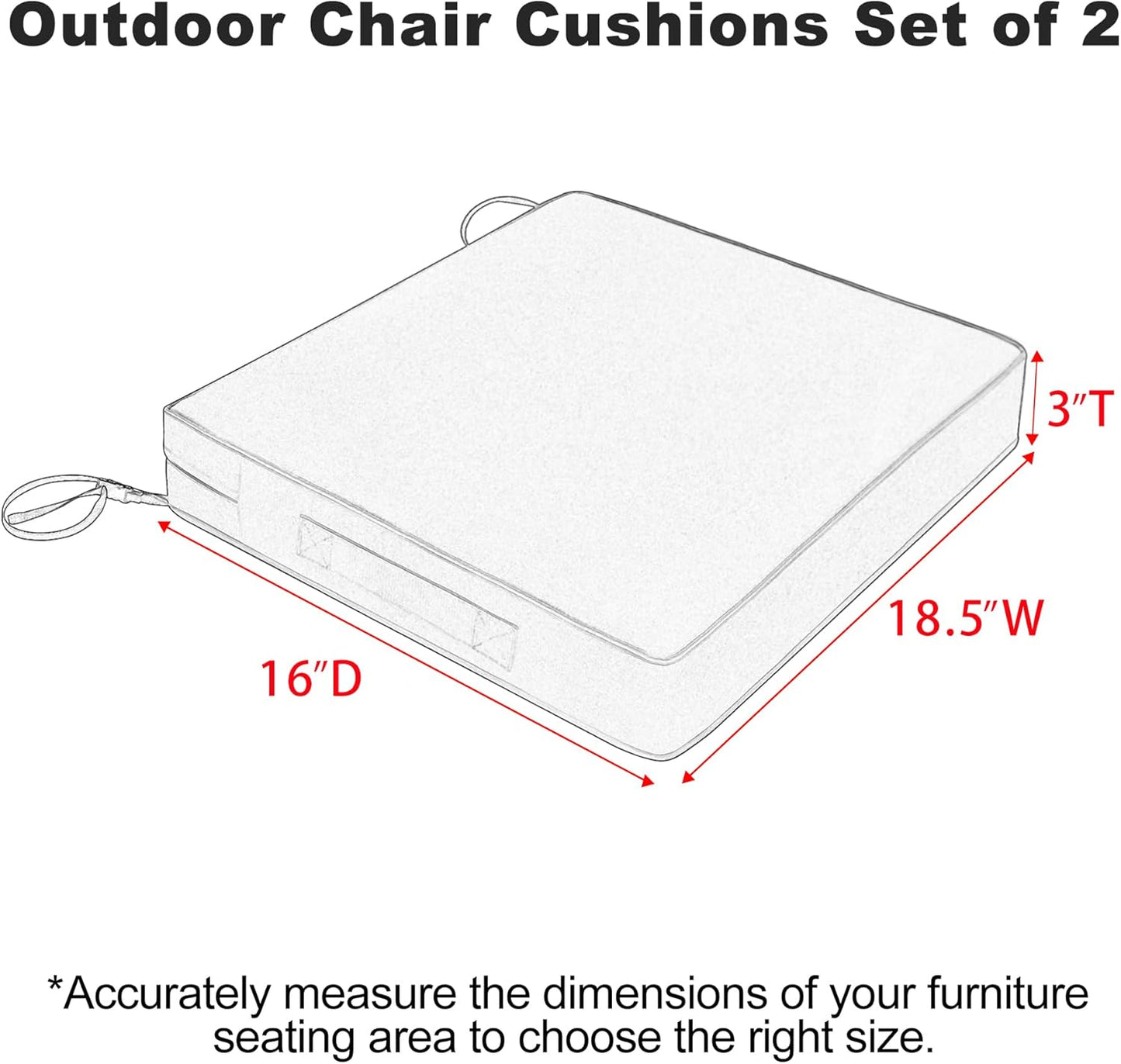 Favoyard Patio Chair Cushions 18.5 x 16 x 3 Inch Waterproof Outdoor Seat Cushions for Patio Furniture 3-Year Color Fastness Garden Sofa Couch Pads with Handle & Adjustable Straps Set of 2, Blue