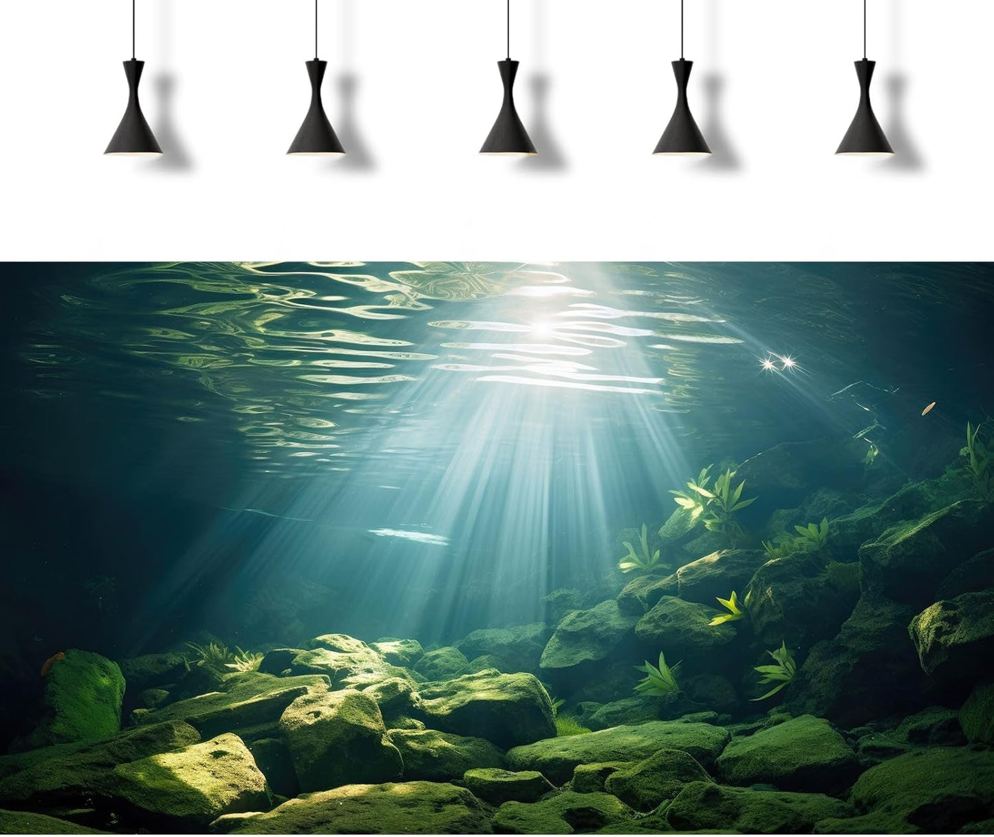 Under The Sea Aquarium Background Aquatic Plants Deep Sea Fish Tank Background Underwater Sunray Rock Terrarium Backgrounds Deep Ocean Floor Tropical Fish Tank Backgrounds 30x12in