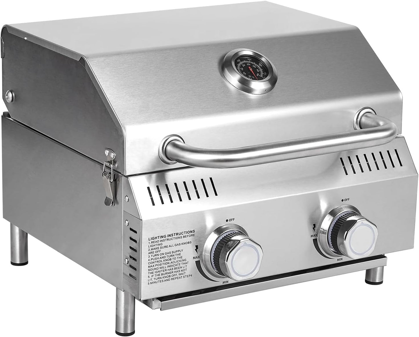 Bestfire Tabletop Gas Grill 2 Burners, 20,000 BTUs Stainless Steel Portable Propane Grill with Legs for Outdoor Patio Backyard Camping, Tailgating, and RV Trips