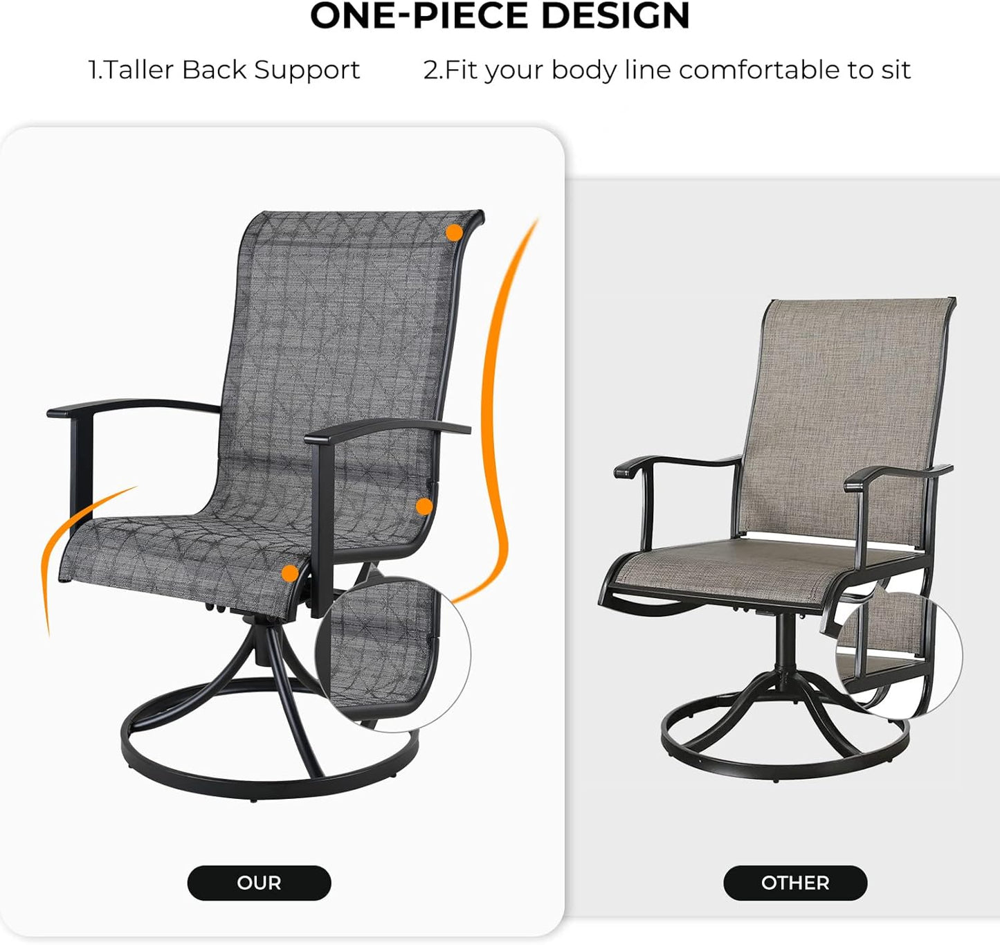Grand patio Outdoor Swivel Dining Chairs 4-Piece Patio Dining Chairs Set Mesh Sling Patio High Back Swivel Rockers, Mixed Coffee
