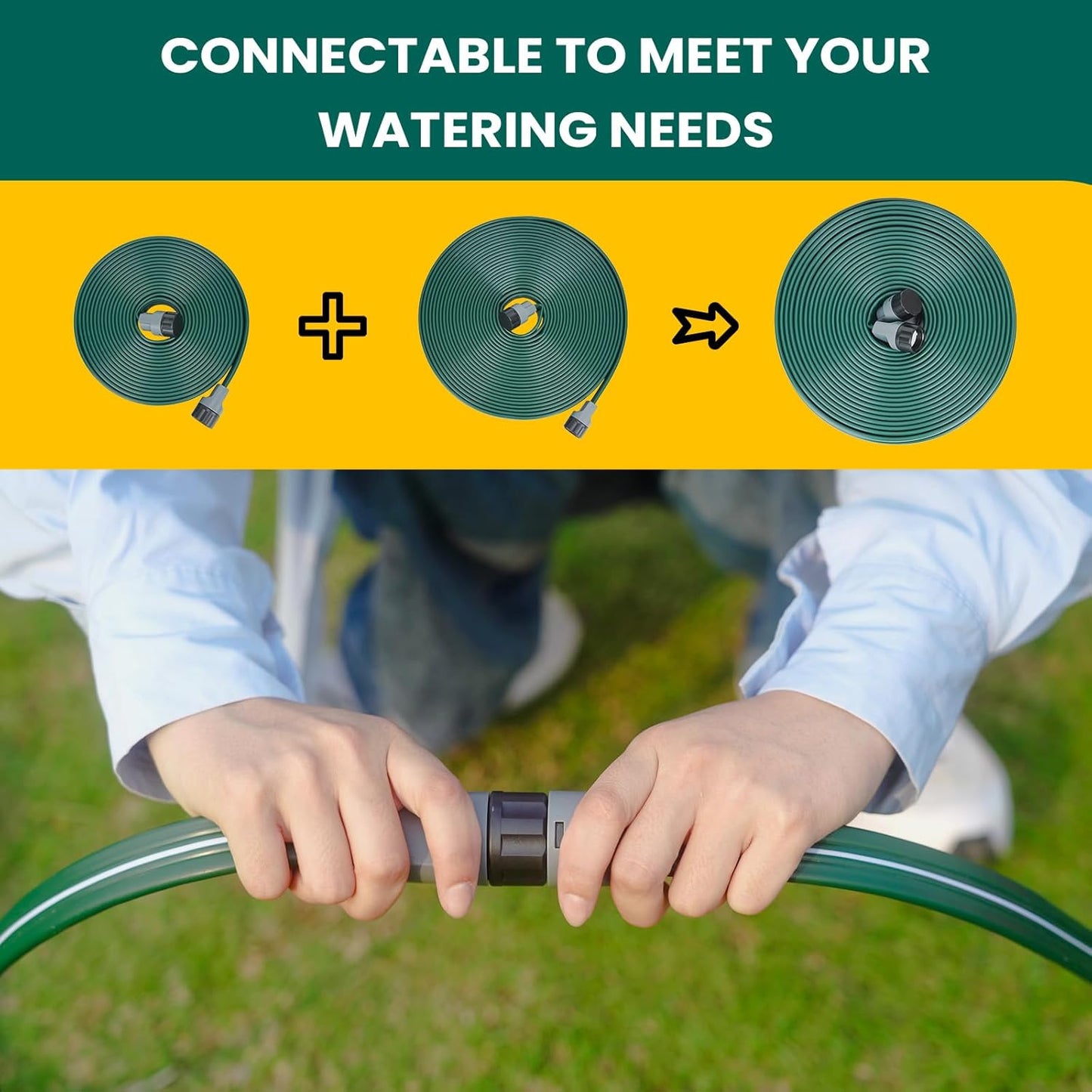 Sprinkler Soaker Hose 50ft for Garden Lawn, Watering Pipe with Holes, High-Efficiency Water-Saving Garden Irrigation System, Drip Hose Sprinkler