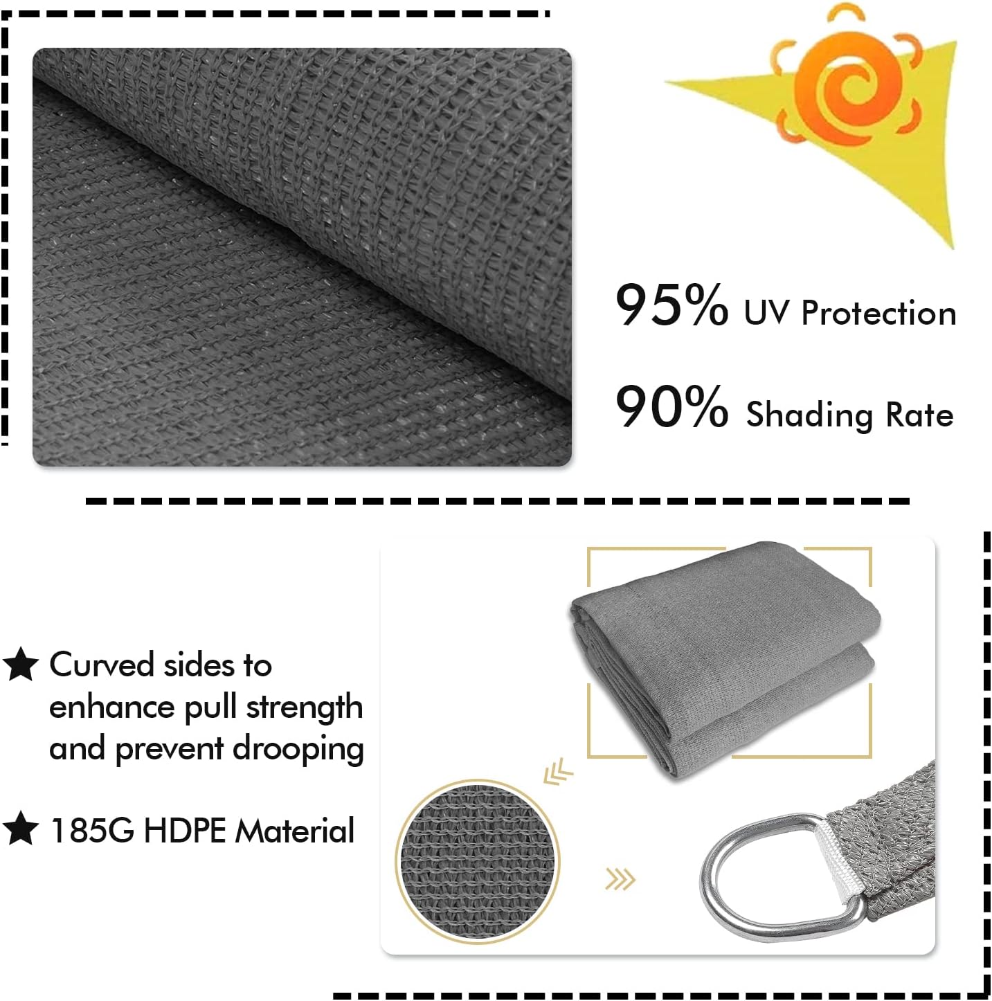 KANAGAWA 16'X18' Dark Gray Custom Size Sun Shade Sail Rectangle UV Block Canopy Cover for Patio Backyard Lawn Garden Outdoor (Customized Available)