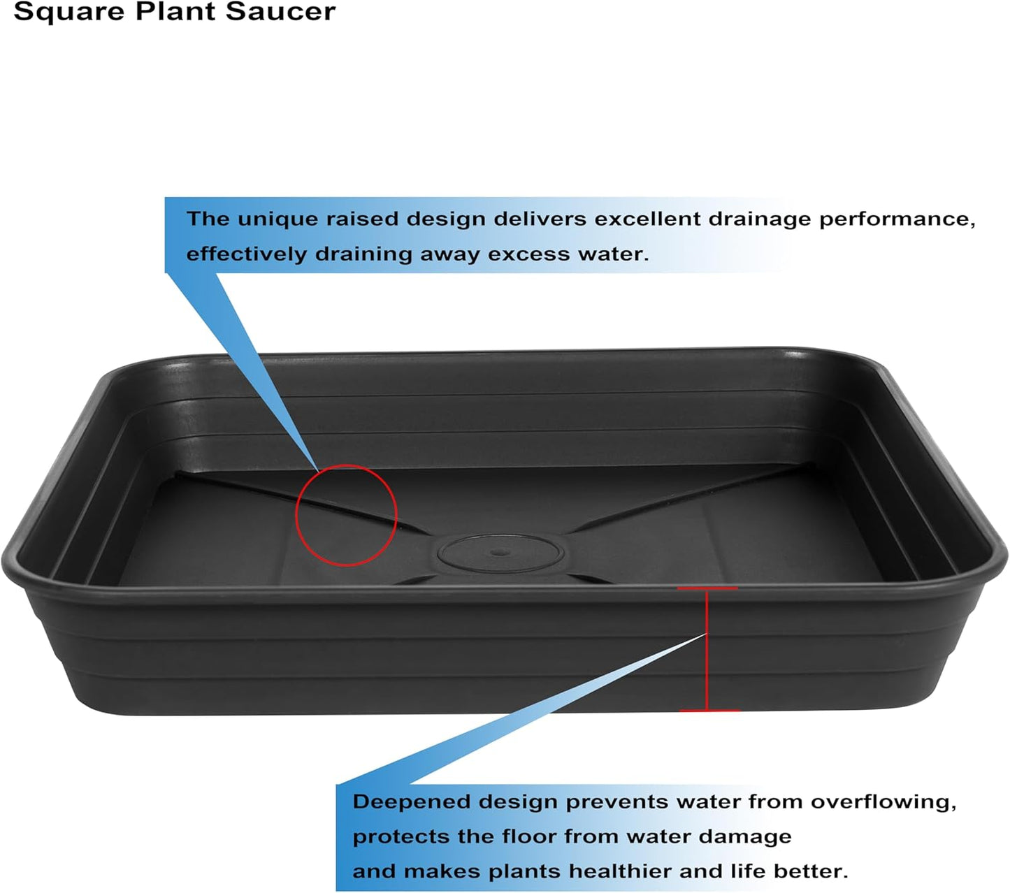 Square Plant Saucer Tray 8 inch 2 Pack, Heavy Duty Plastic Square Plant Saucers for Indoors Outdoor, Flower Planter Drip Trays for Pots, Seed Starting Tray